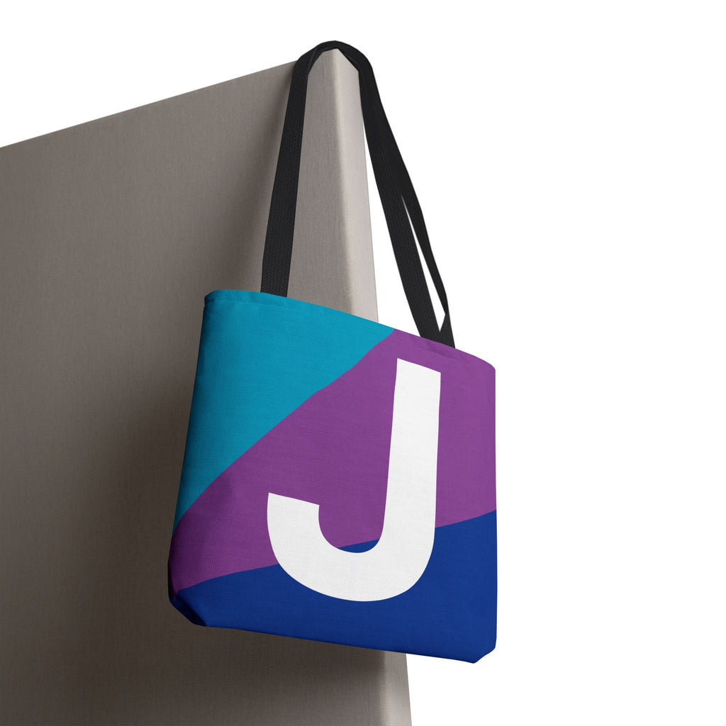 Monogram 'J' Colorblock Tote Bag — Personalized Initial J Shoulder Tote