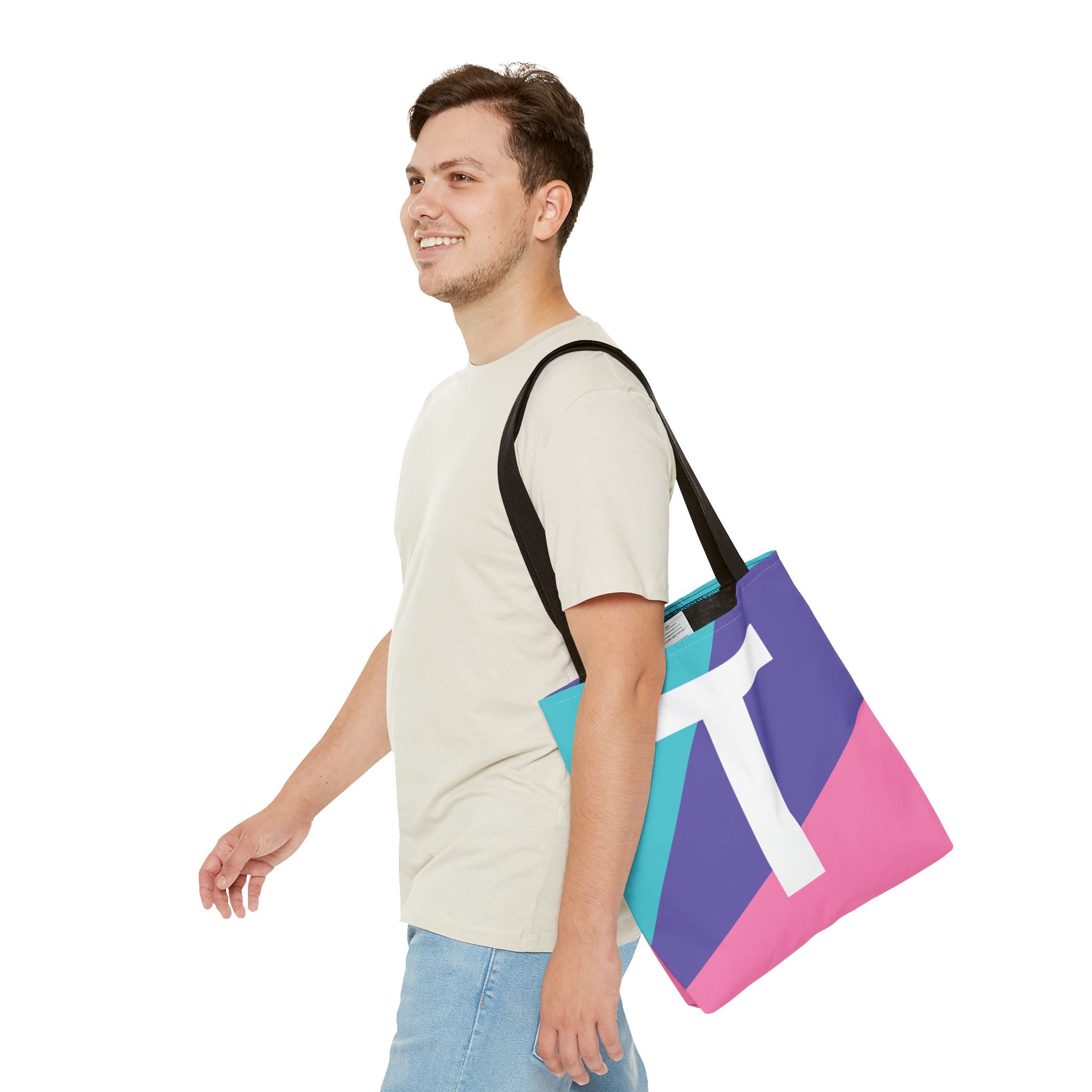 Monogram 'T' Colorblock Tote Bag — Personalized Initial T Shoulder Tote