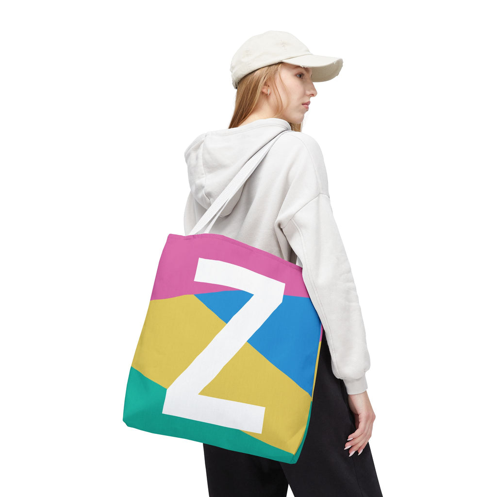 Monogram 'Z' Colorblock Tote Bag — Personalized Initial Z Shoulder Tote