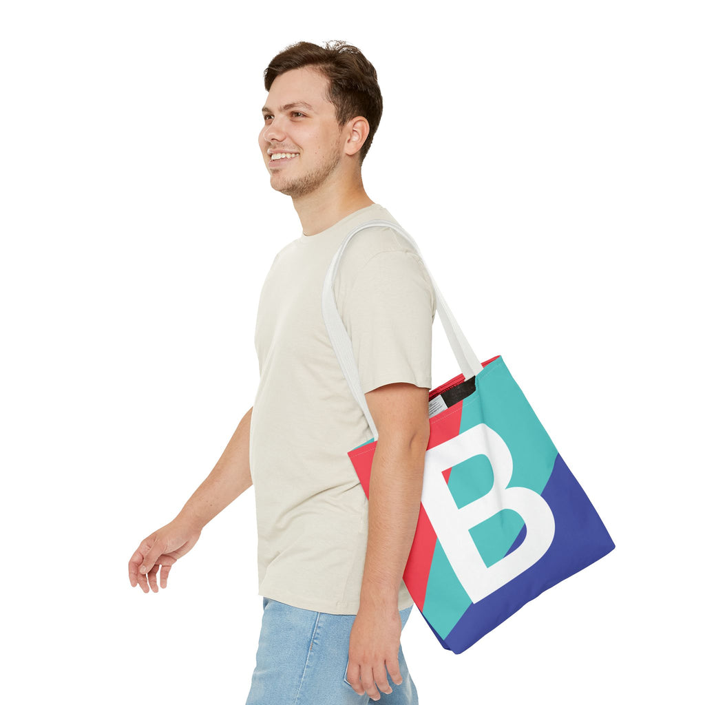 Monogram 'B' Colorblock Tote Bag — Personalized Initial B Shoulder Tote