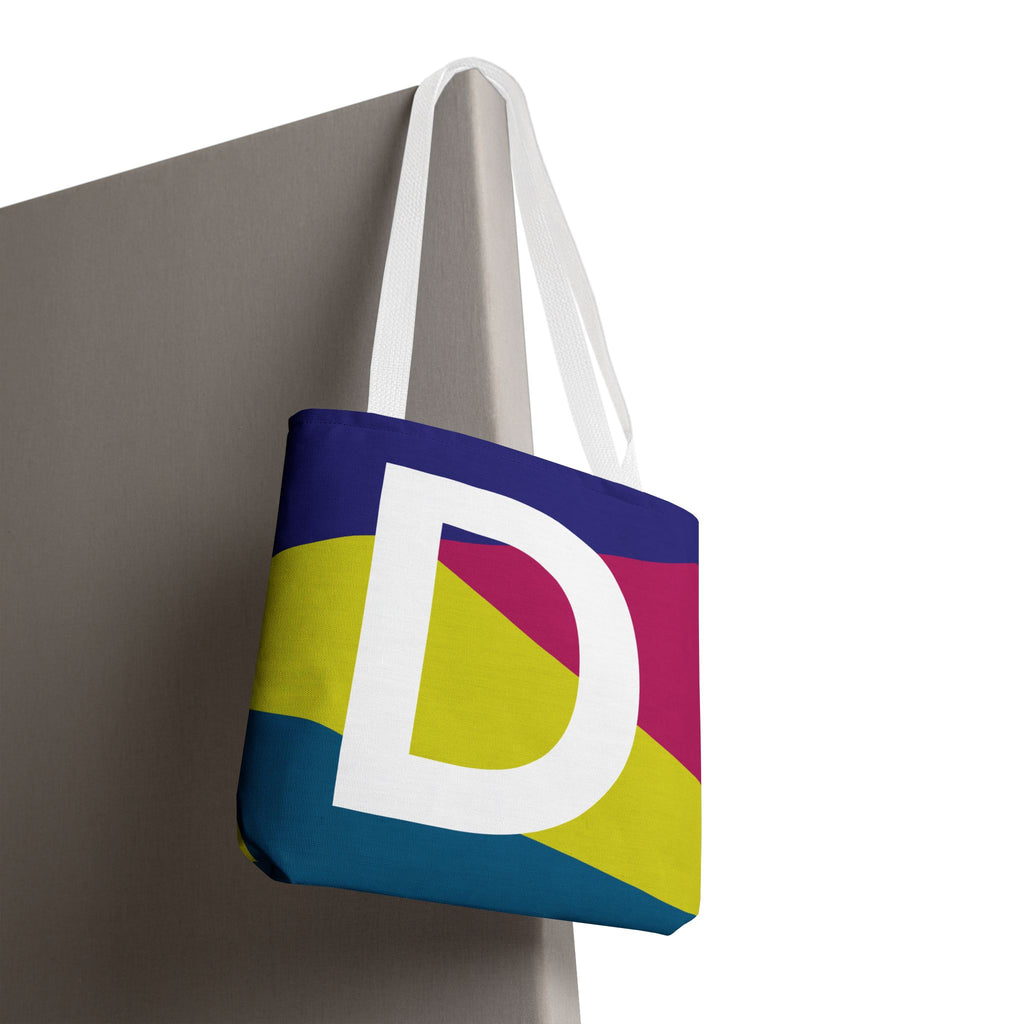 Monogram 'D' Colorblock Tote Bag — Personalized Initial D Shoulder Tote