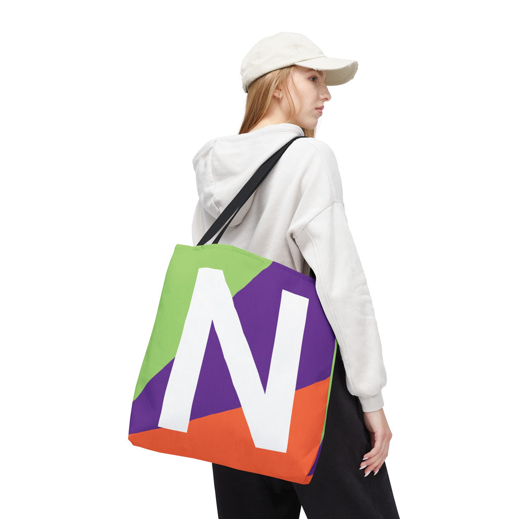 Monogram 'N' Colorblock Tote Bag — Personalized Initial N Shoulder Tote