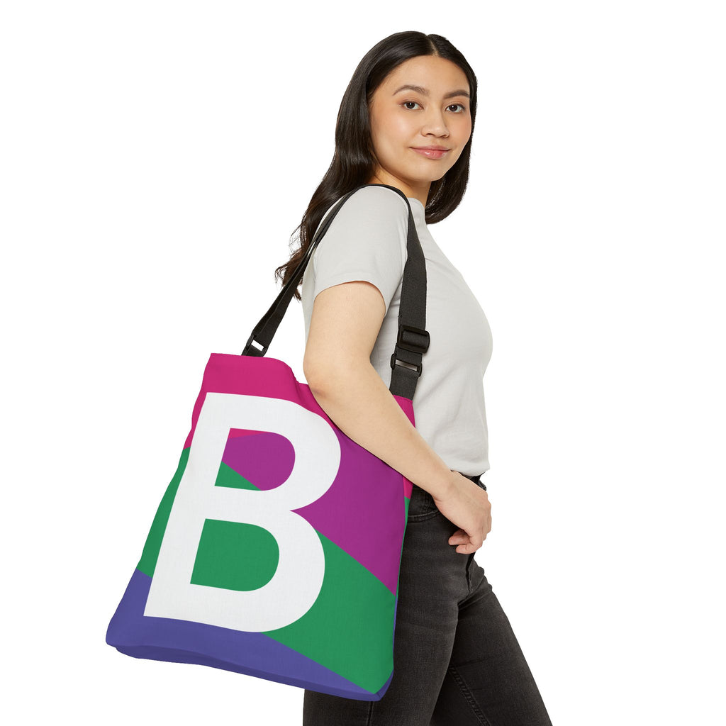 Initial Letter 'B' Colorblock Adjustable Tote Bag — Monogram Alphabet Shoulder Bag