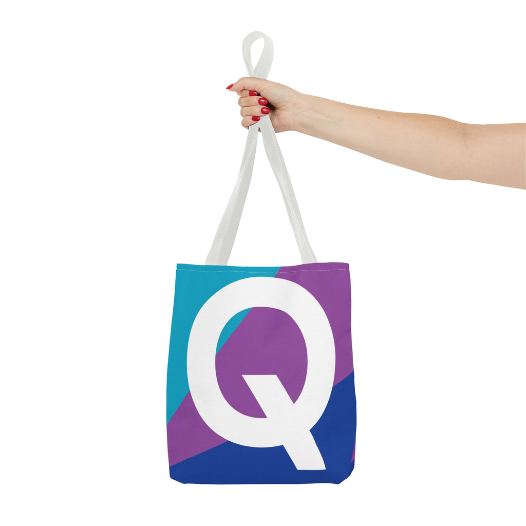 Monogram 'Q' Colorblock Tote Bag — Personalized Initial Q Shoulder Tote