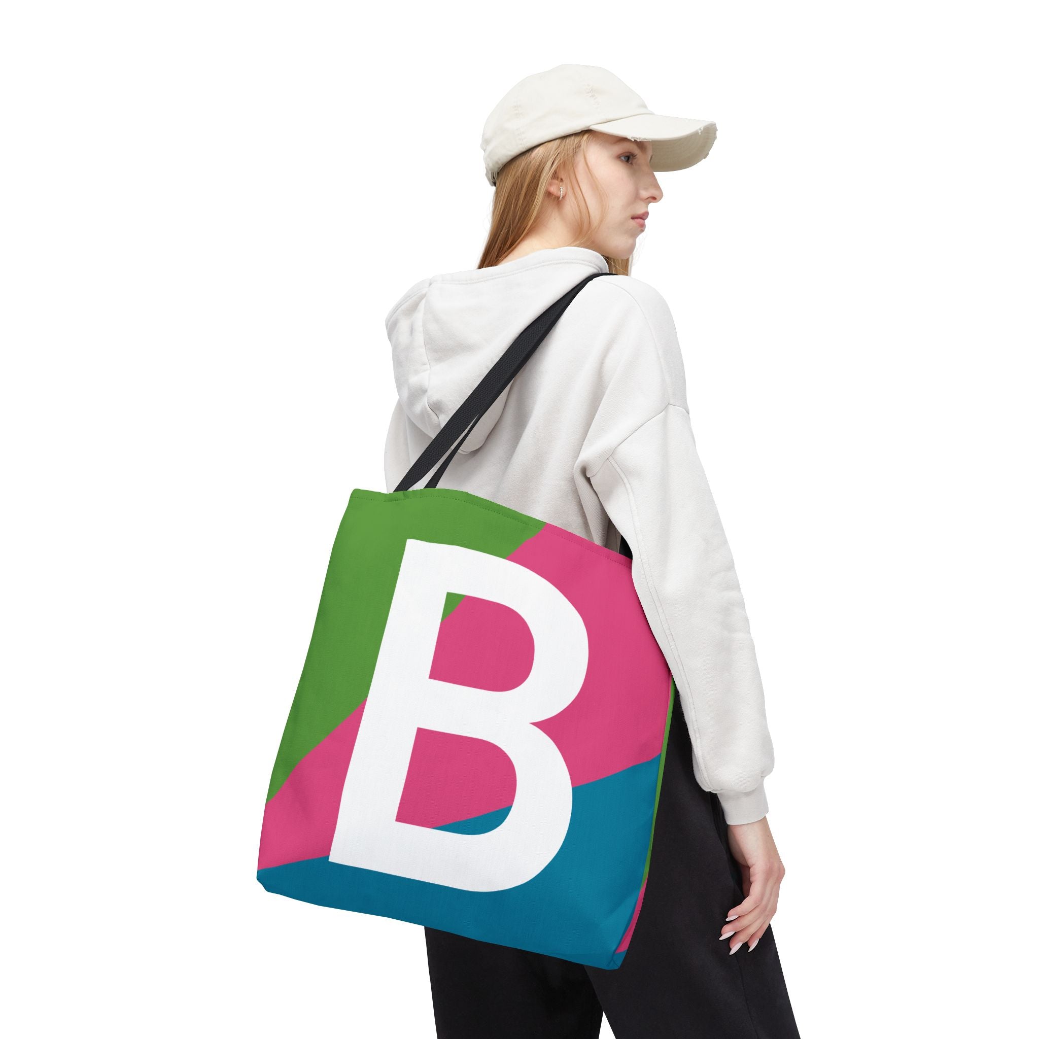 Monogram 'B' Colorblock Tote Bag — Personalized Initial B Shoulder Tote
