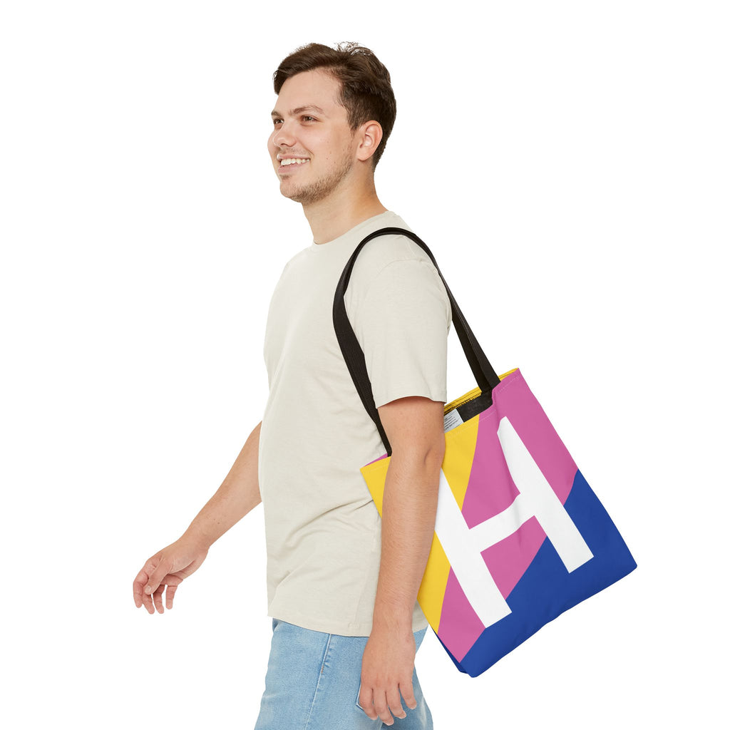 Monogram 'H' Colorblock Tote Bag — Personalized Initial H Shoulder Tote