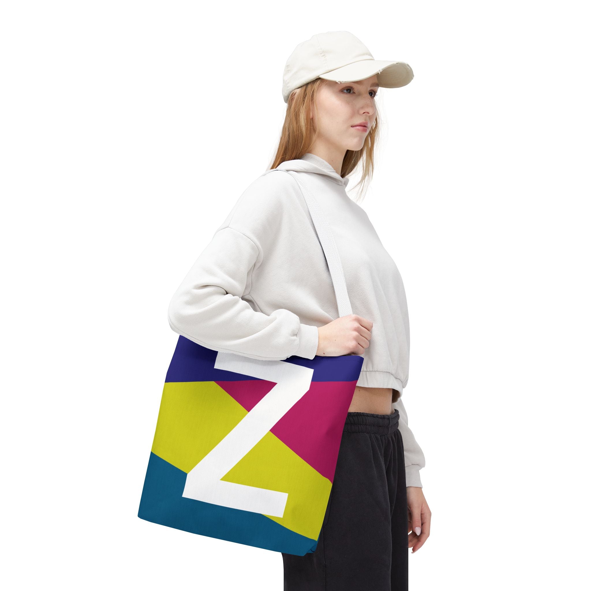 Monogram 'Z' Colorblock Tote Bag — Personalized Initial Z Shoulder Tote