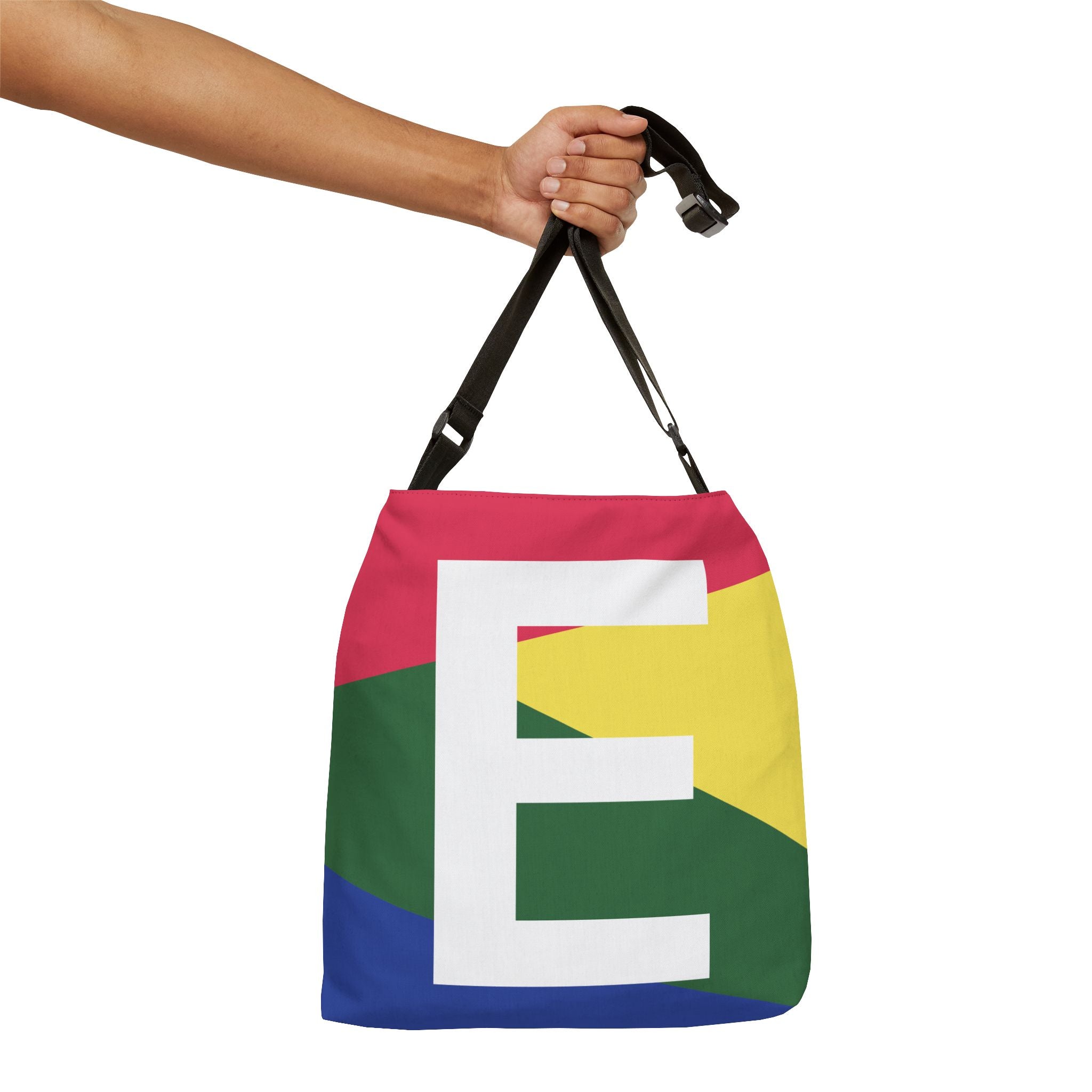 Initial Letter 'E' Colorblock Adjustable Tote Bag — Monogram Alphabet Shoulder Bag