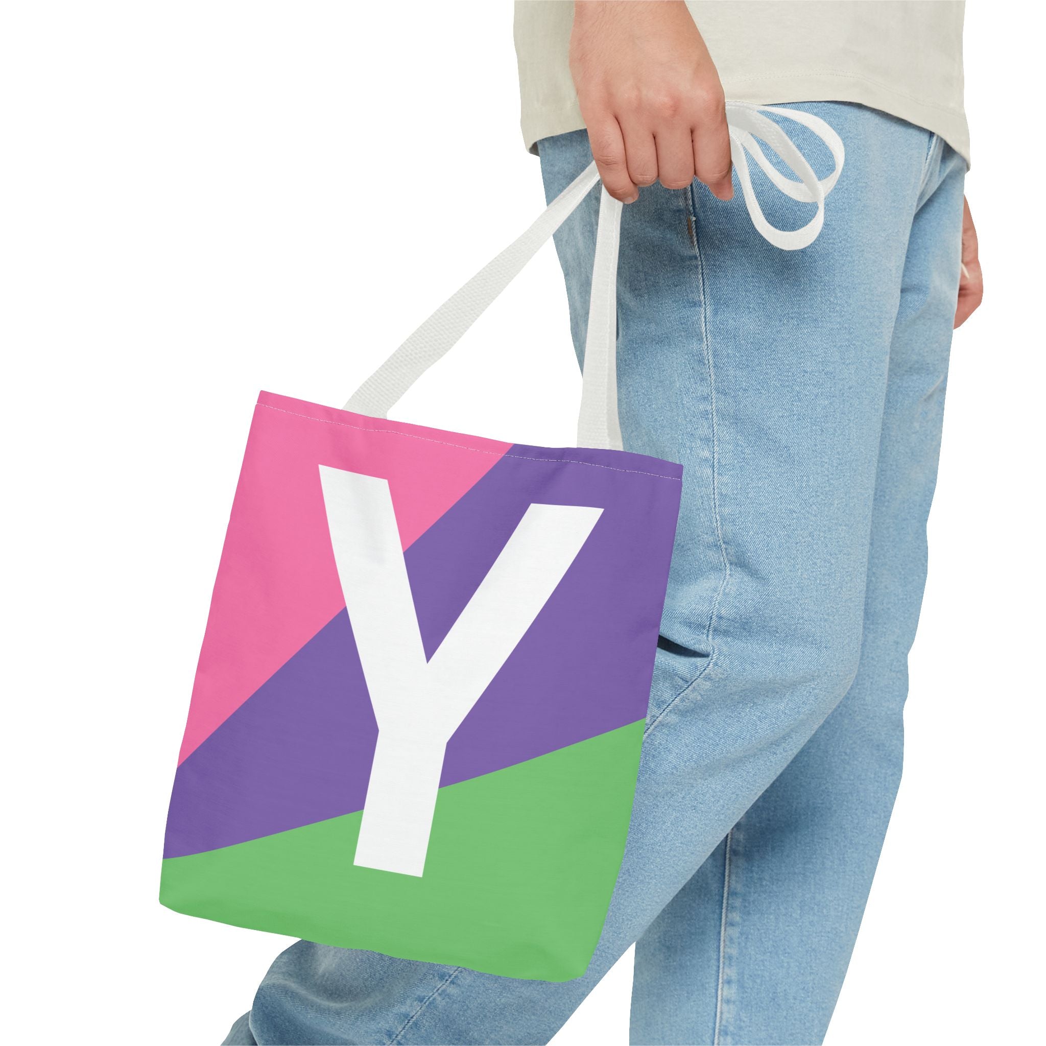 Monogram 'Y' Colorblock Tote Bag — Personalized Initial Y Shoulder Tote