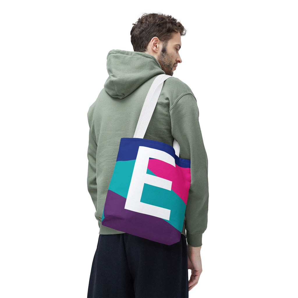 Monogram 'E' Colorblock Tote Bag — Personalized Initial E Shoulder Tote