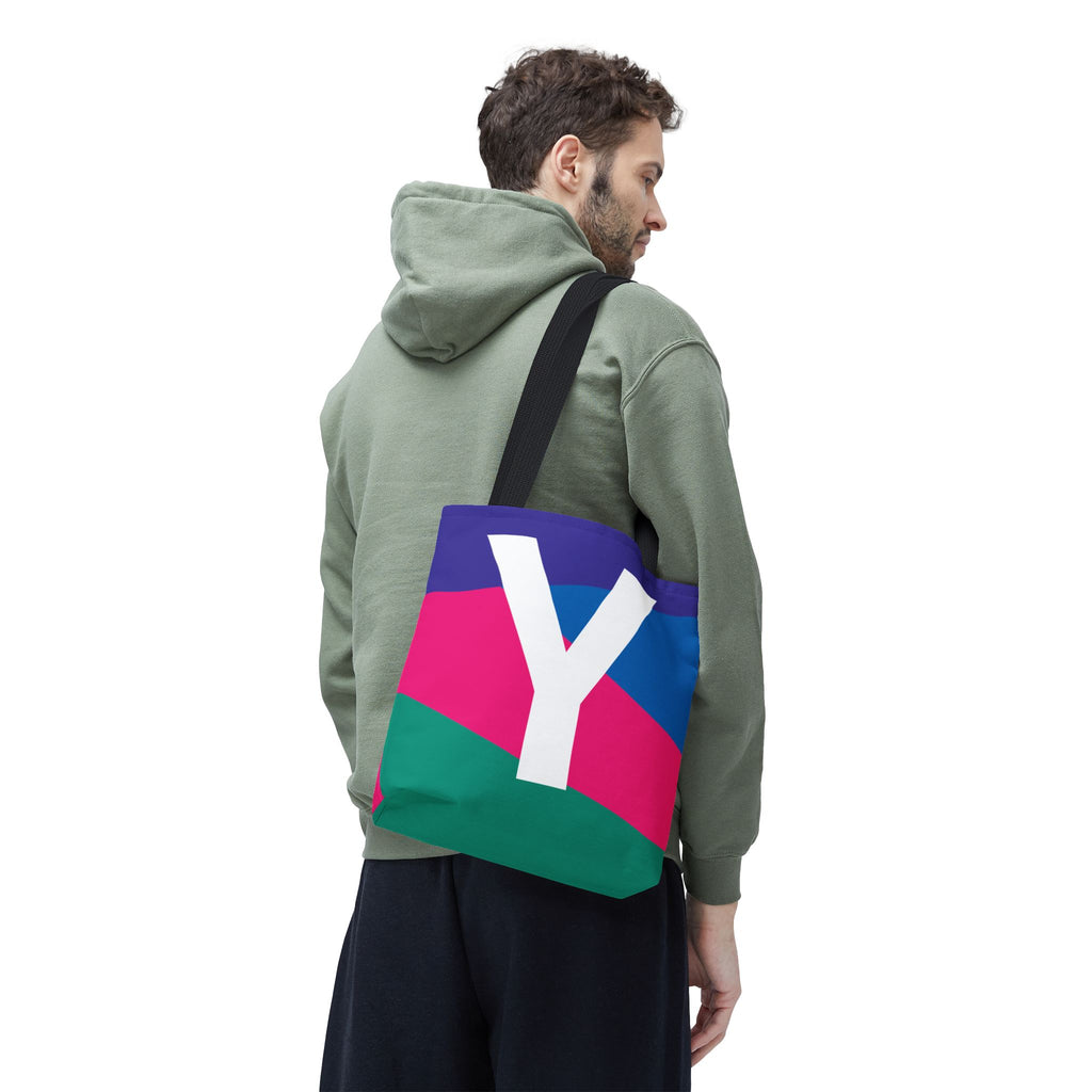 Monogram 'Y' Colorblock Tote Bag — Personalized Initial Y Shoulder Tote