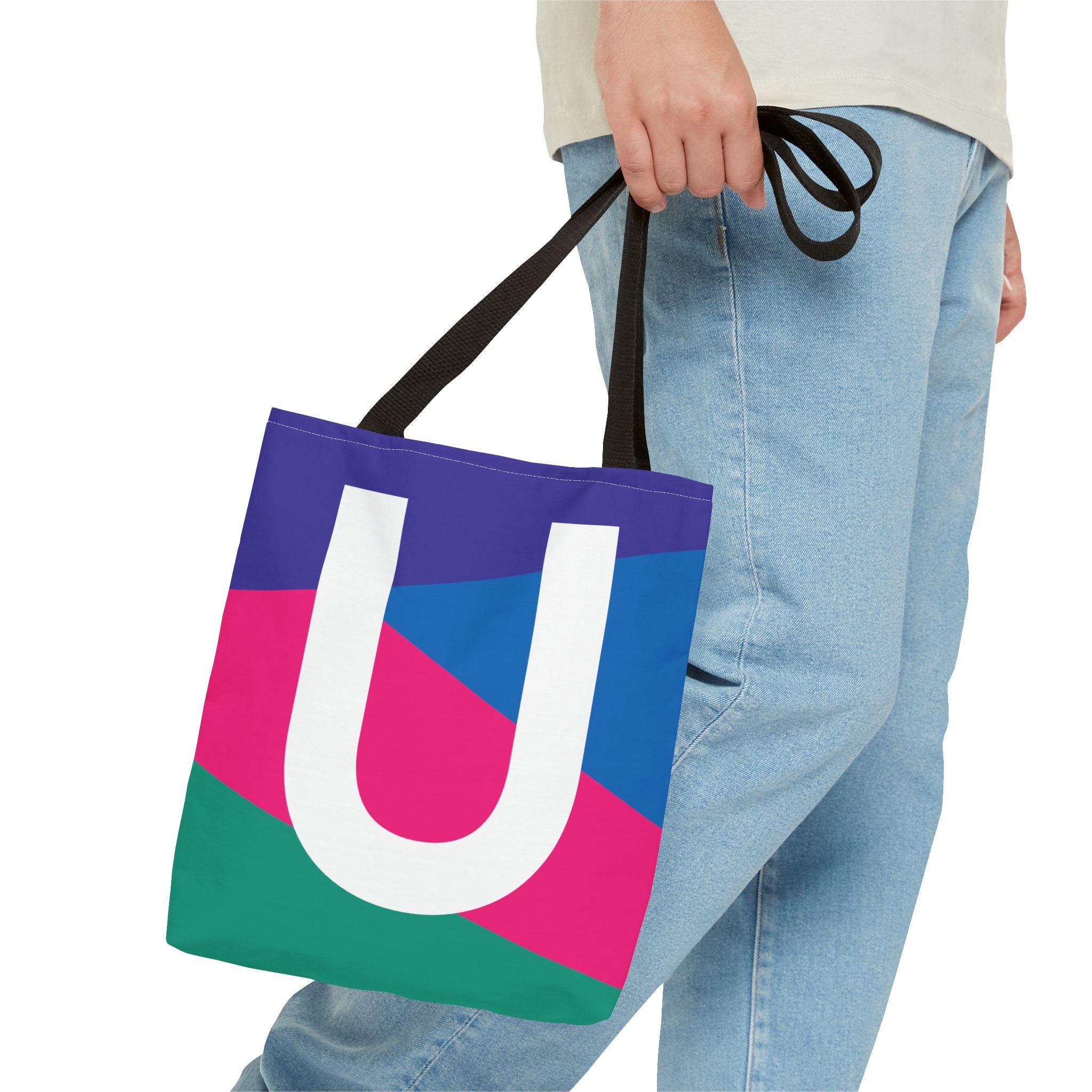 Monogram 'U' Colorblock Tote Bag — Personalized Initial U Shoulder Tote
