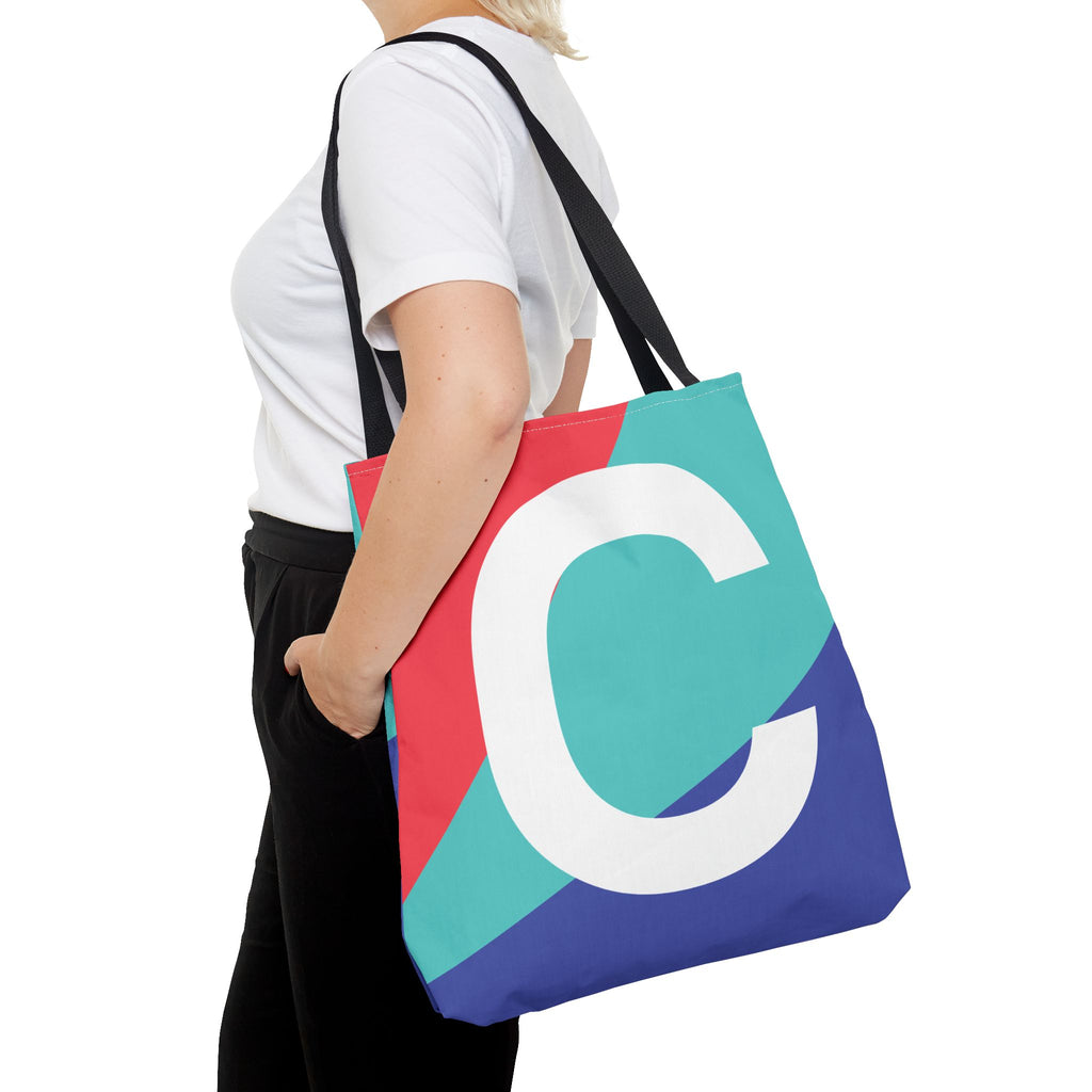 Monogram 'C' Colorblock Tote Bag — Personalized Initial C Shoulder Tote
