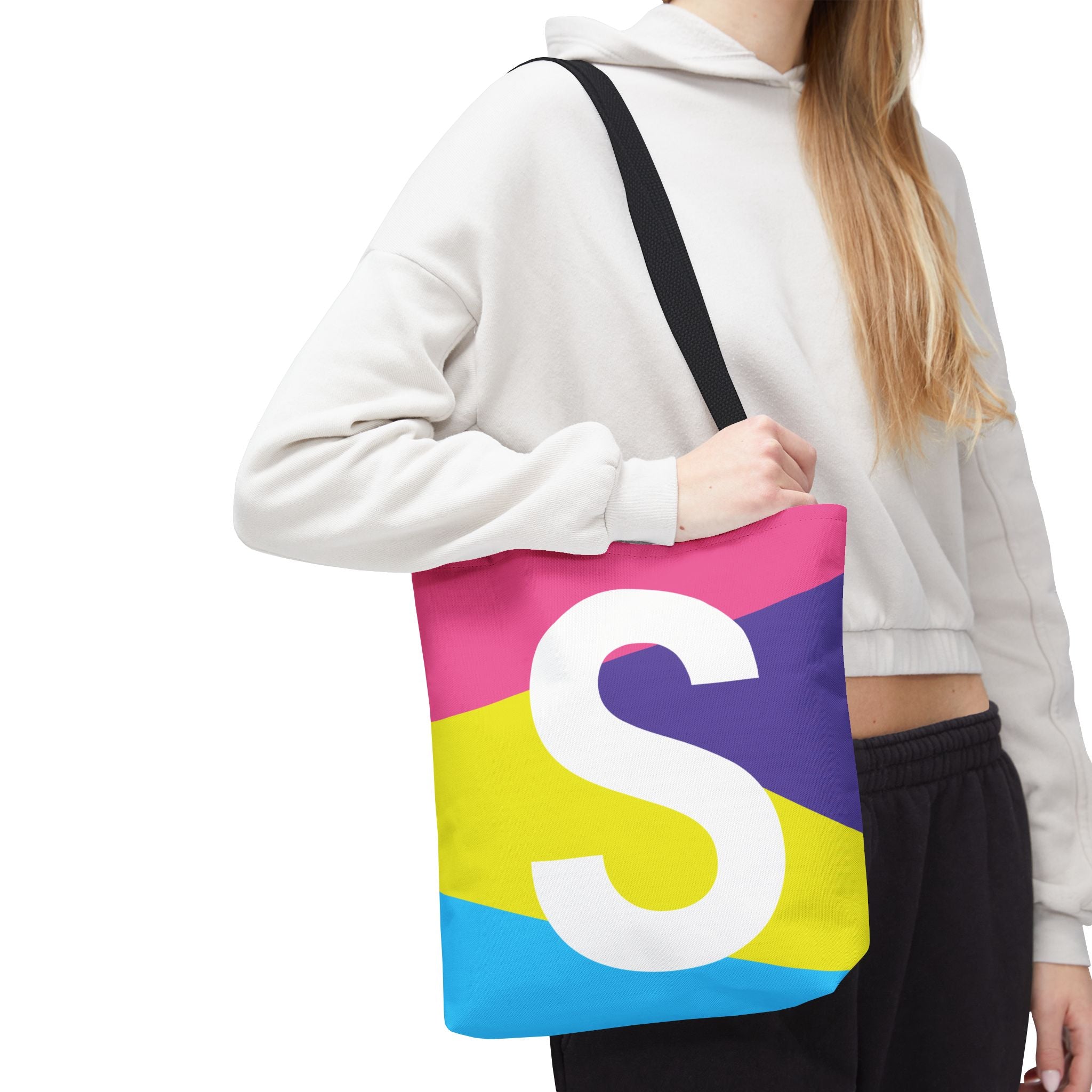 Monogram 'S' Colorblock Tote Bag — Personalized Initial S Shoulder Tote