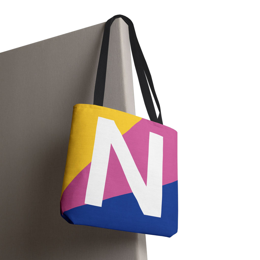 Monogram 'N' Colorblock Tote Bag — Personalized Initial N Shoulder Tote