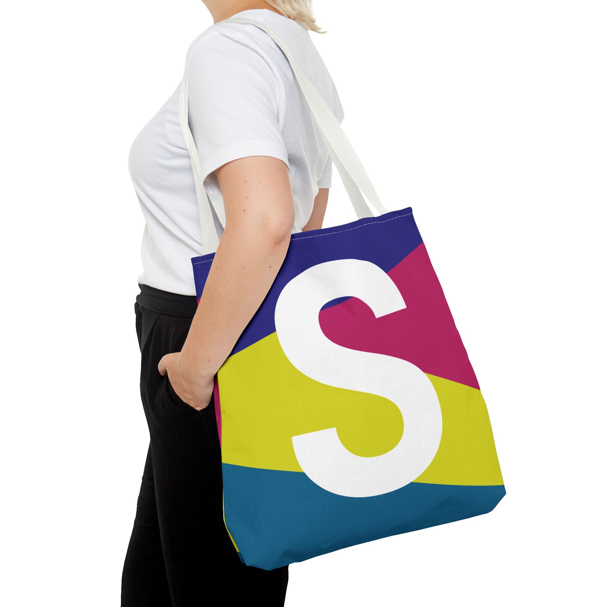 Monogram 'S' Colorblock Tote Bag — Personalized Initial S Shoulder Tote