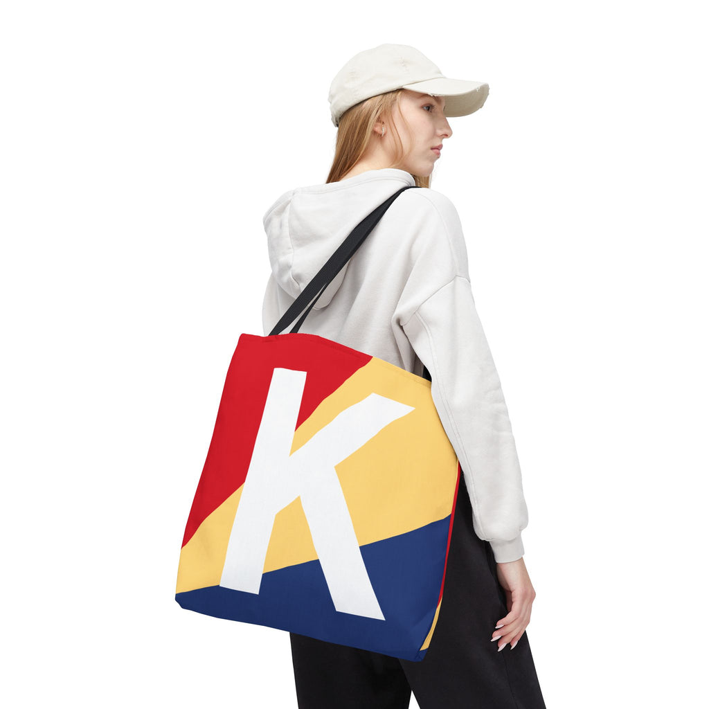 Monogram 'K' Colorblock Tote Bag — Personalized Initial K Shoulder Tote