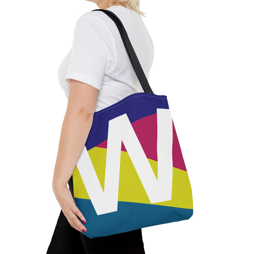 Monogram 'W' Colorblock Tote Bag — Personalized Initial W Shoulder Tote