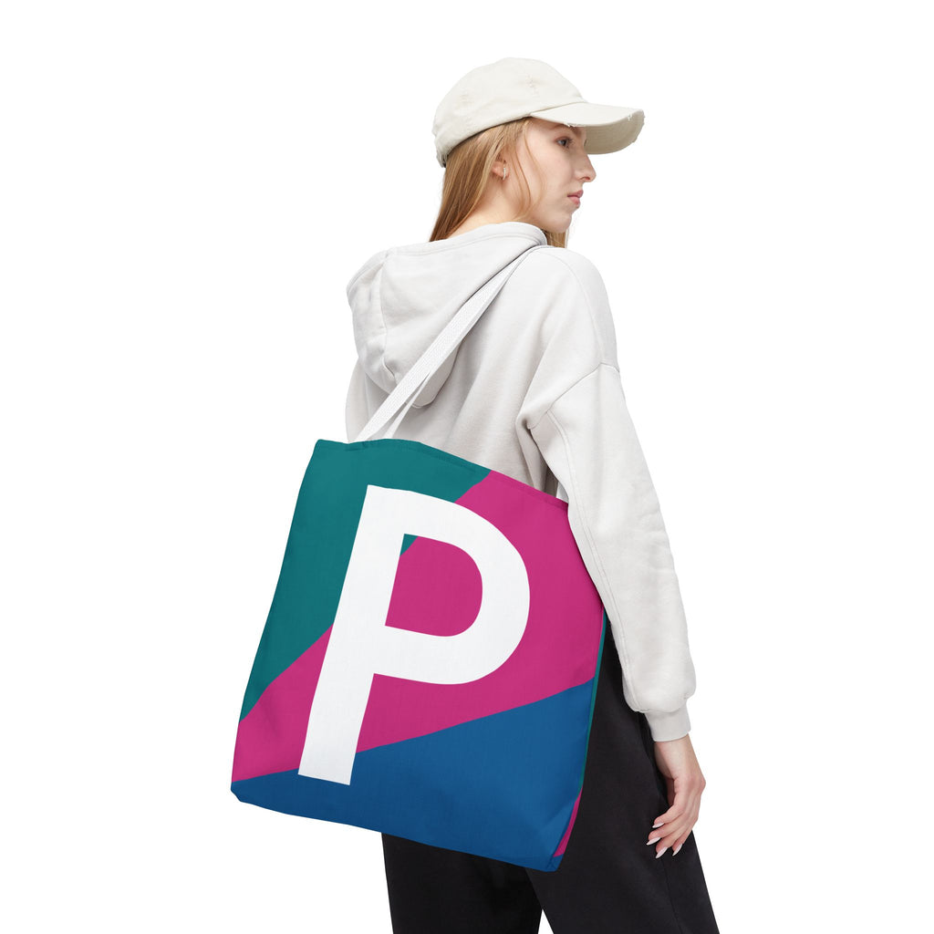 Monogram 'P' Colorblock Tote Bag — Personalized Initial P Shoulder Tote