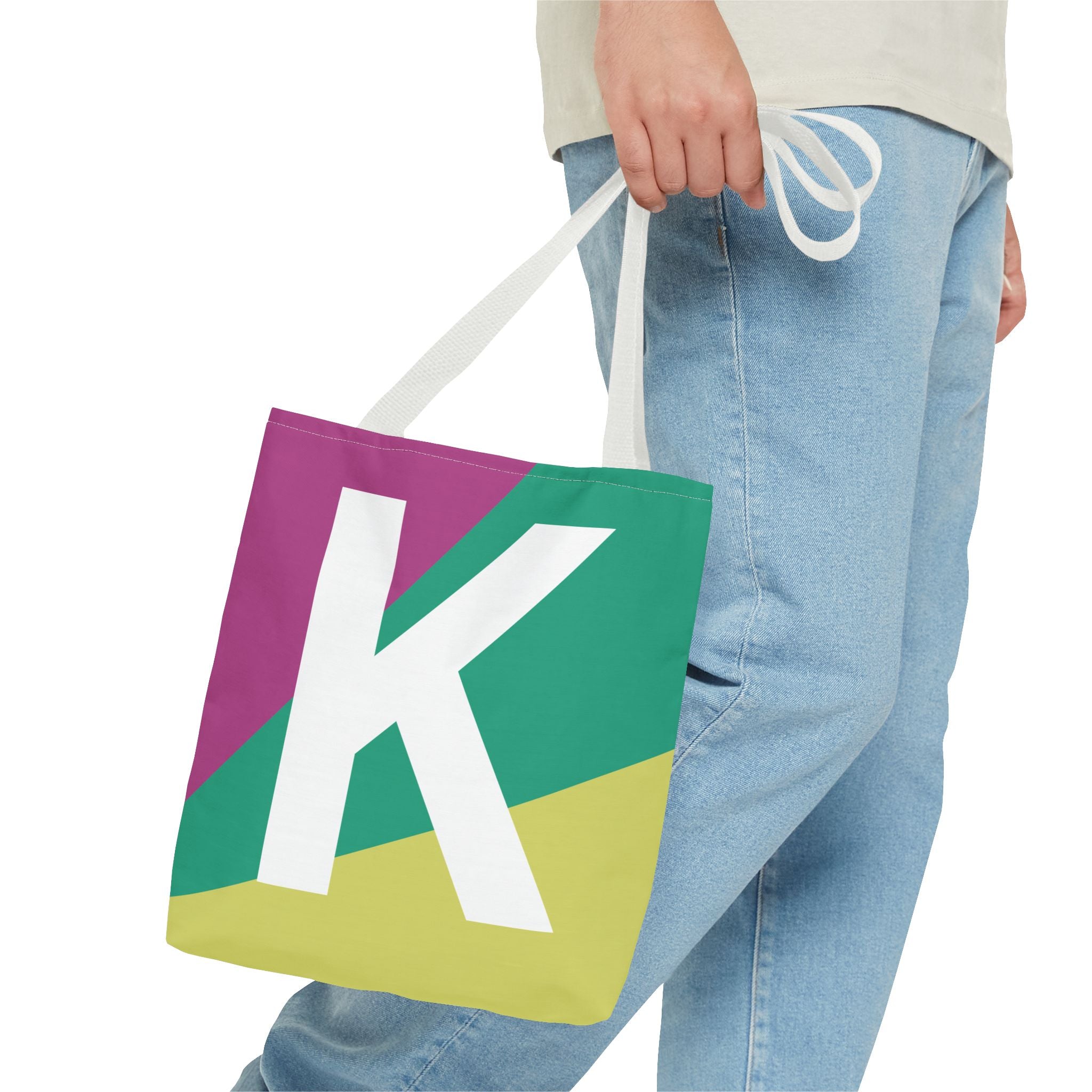Monogram 'K' Colorblock Tote Bag — Personalized Initial K Shoulder Tote