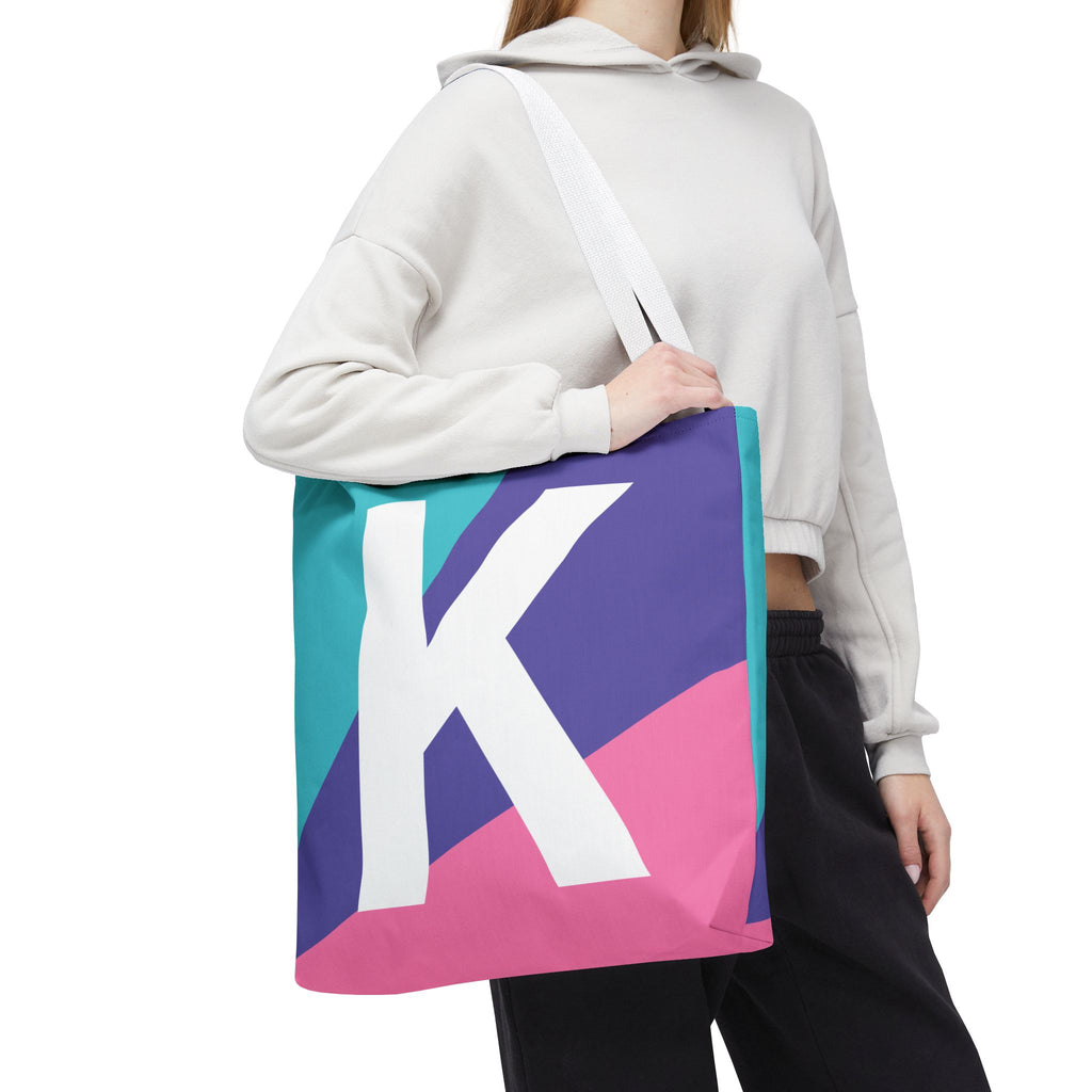 Monogram 'K' Colorblock Tote Bag — Personalized Initial K Shoulder Tote