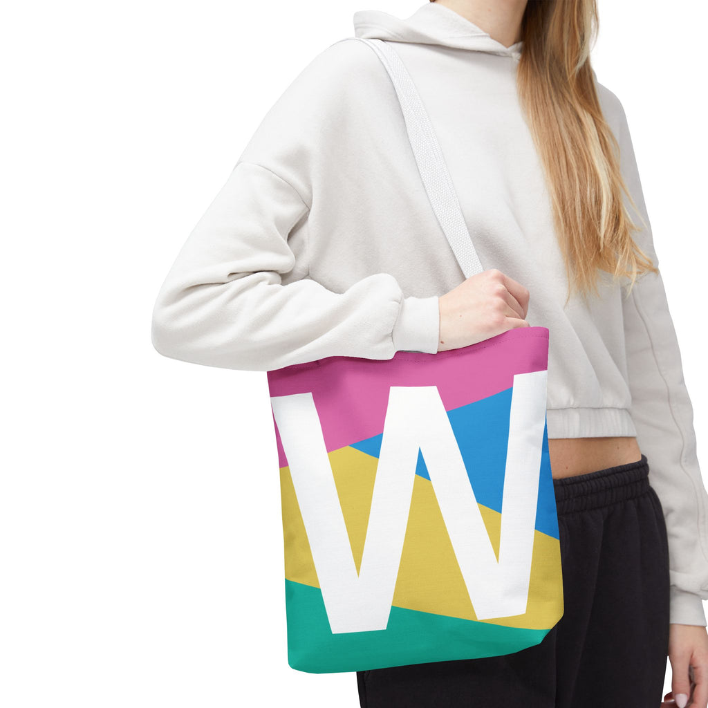 Monogram 'W' Colorblock Tote Bag — Personalized Initial W Shoulder Tote