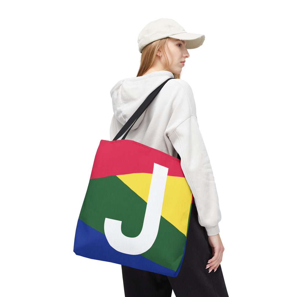 Monogram 'J' Colorblock Tote Bag — Personalized Initial J Shoulder Tote