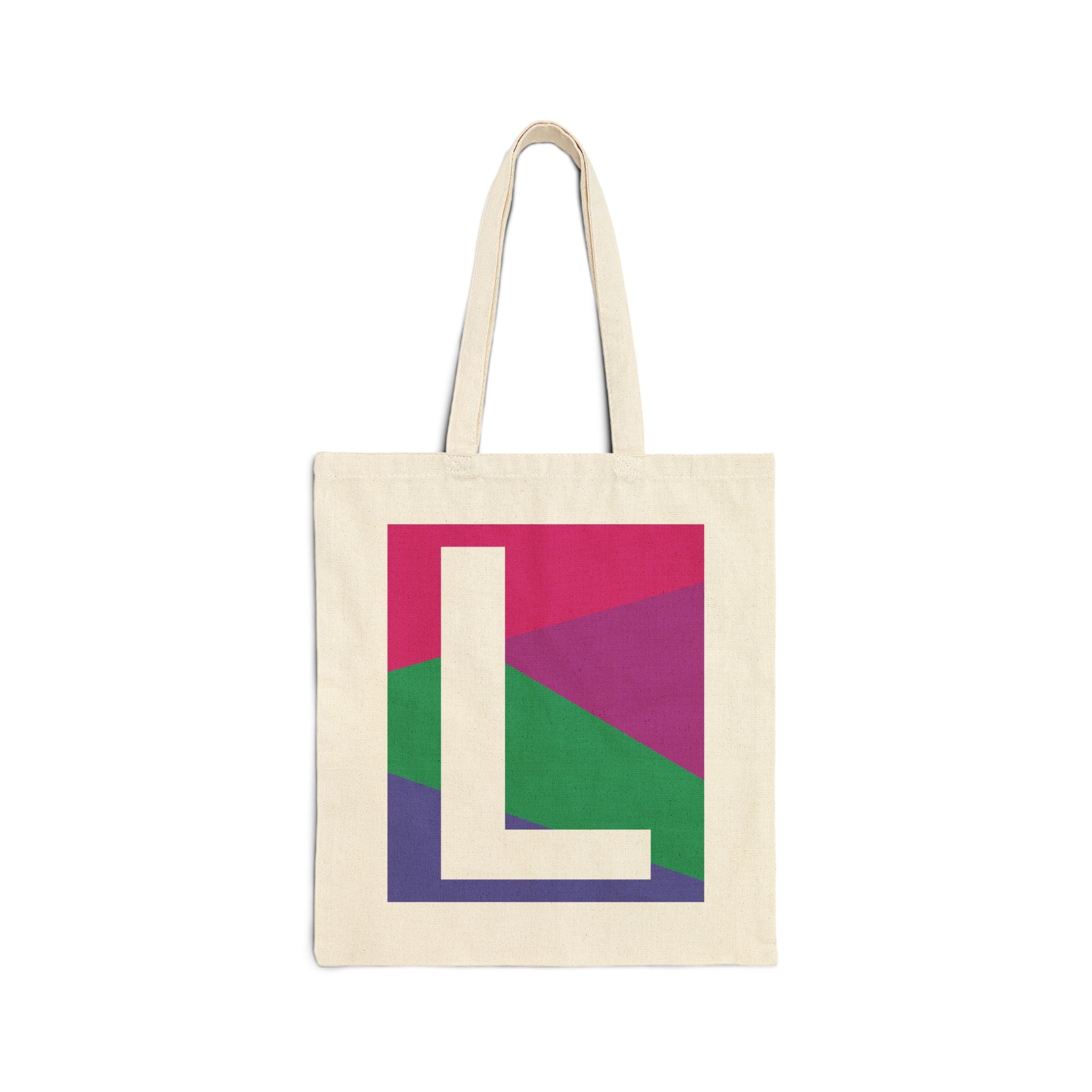 Initial L Colorblock Canvas Tote Bag — Monogram Letter L Reusable Grocery Tote