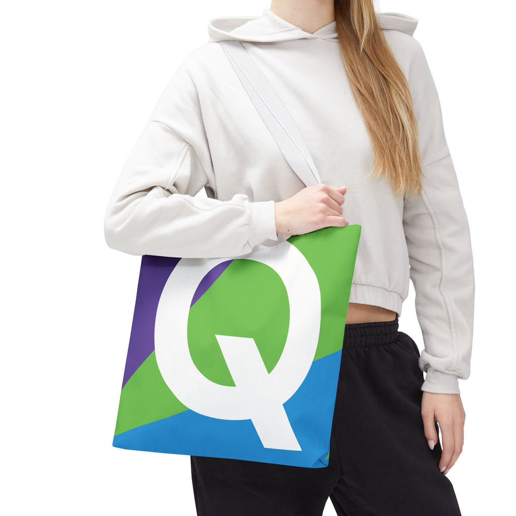 Monogram 'Q' Colorblock Tote Bag — Personalized Initial Q Shoulder Tote