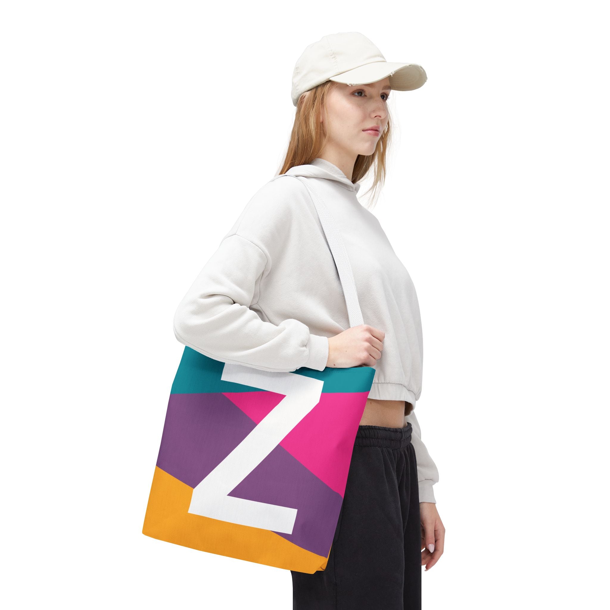 Monogram 'Z' Colorblock Tote Bag — Personalized Initial Z Shoulder Tote