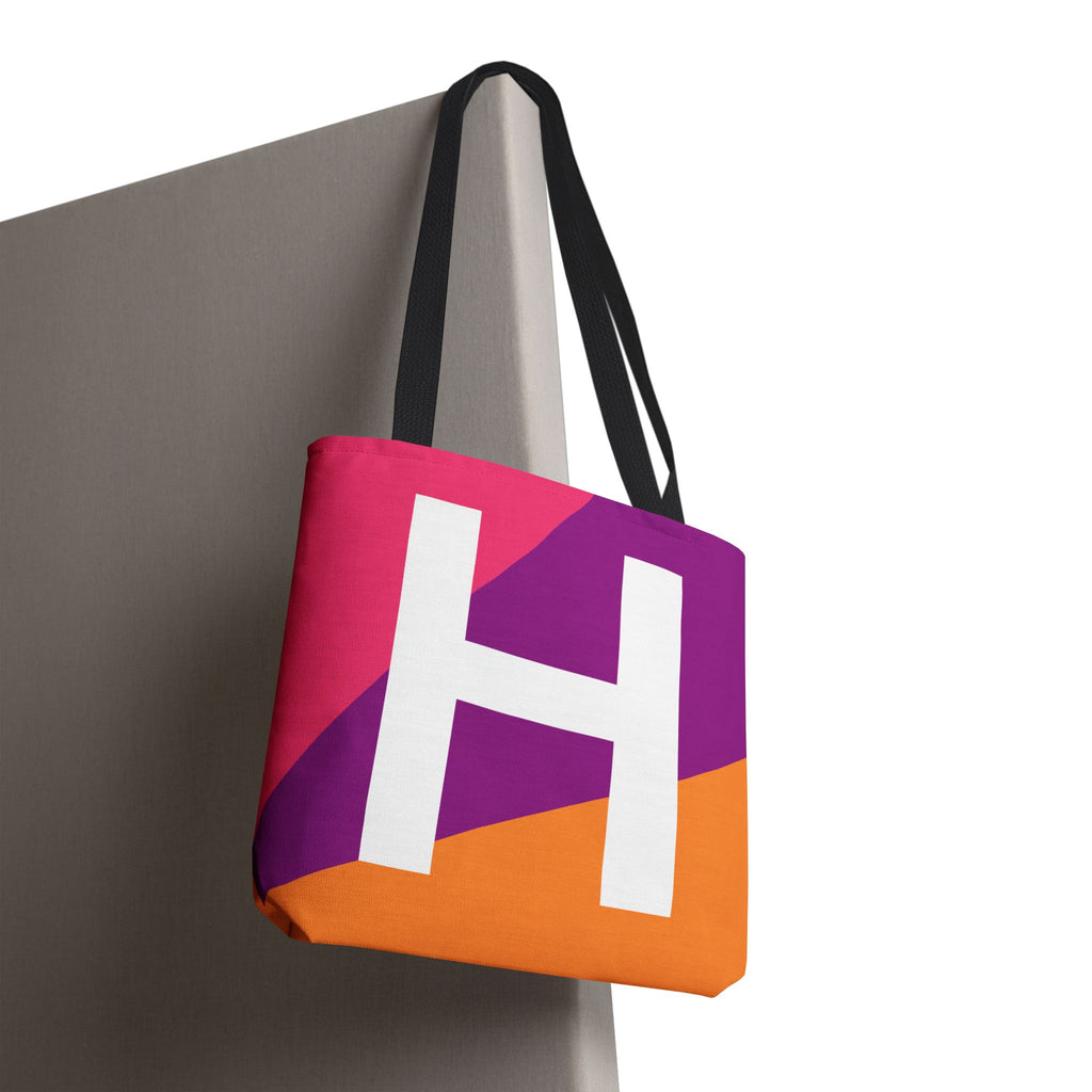 Monogram 'H' Colorblock Tote Bag — Personalized Initial H Shoulder Tote