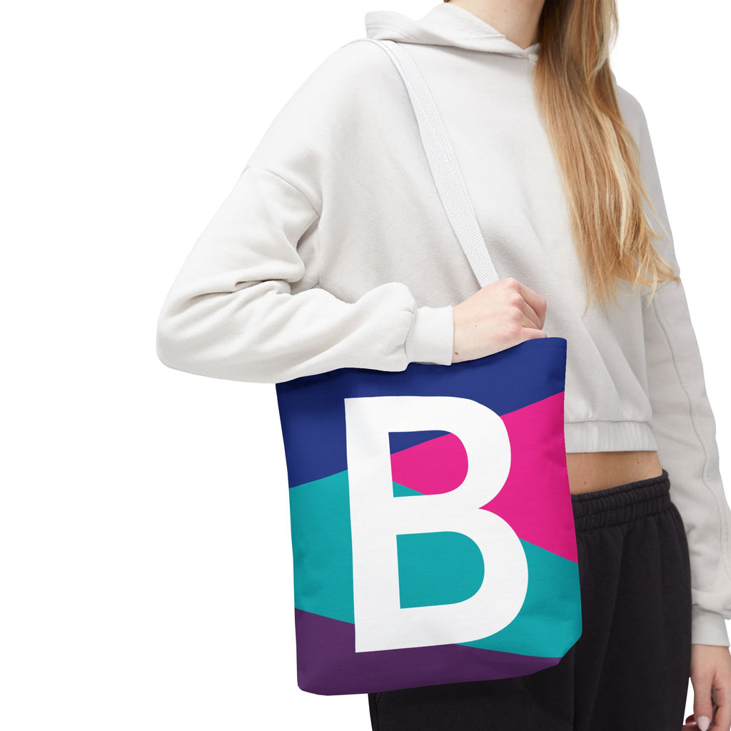 Monogram 'B' Colorblock Tote Bag — Personalized Initial B Shoulder Tote