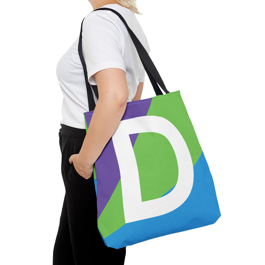 Monogram 'D' Colorblock Tote Bag — Personalized Initial D Shoulder Tote