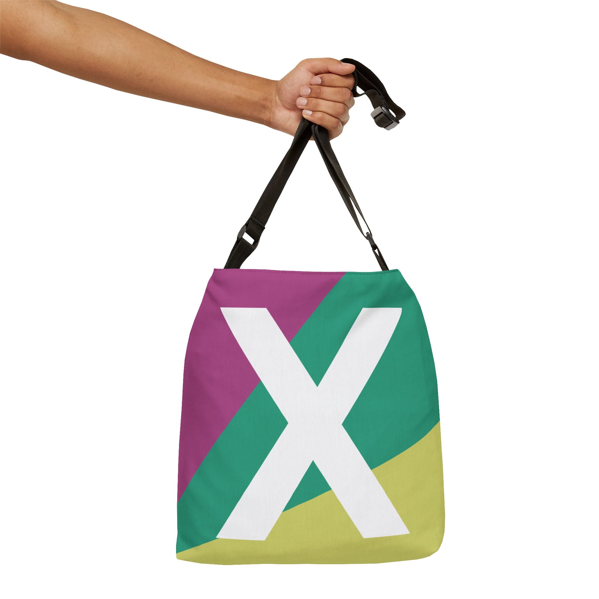 Initial Letter 'X' Colorblock Adjustable Tote Bag — Monogram Alphabet Shoulder Bag
