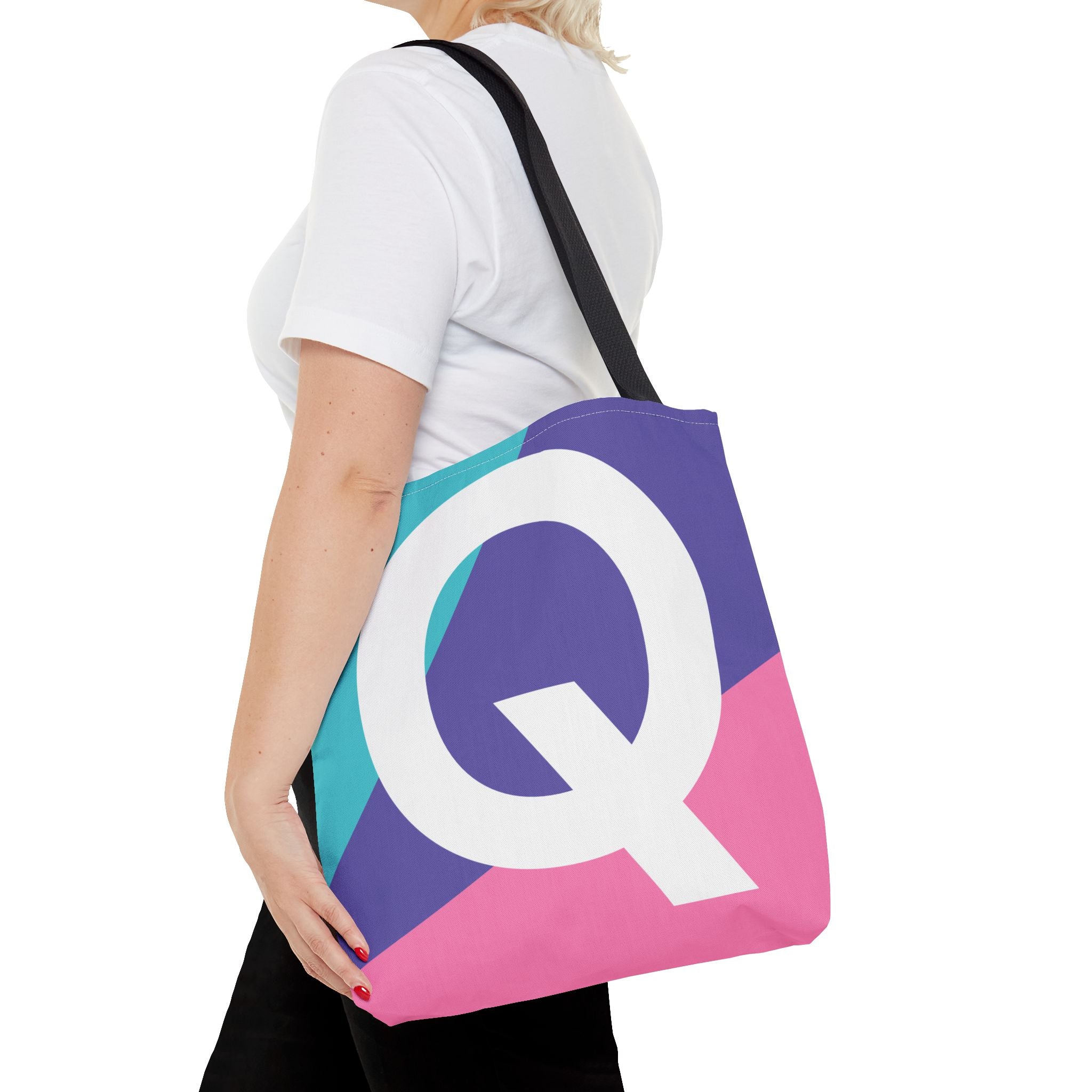 Monogram 'Q' Colorblock Tote Bag — Personalized Initial Q Shoulder Tote