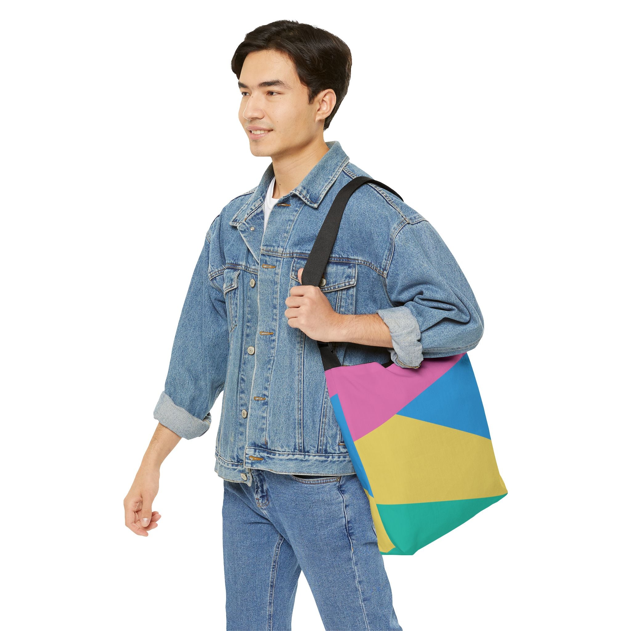 Colorblock Geometric Tote Bag — Adjustable Strap, Bright Abstract Pattern