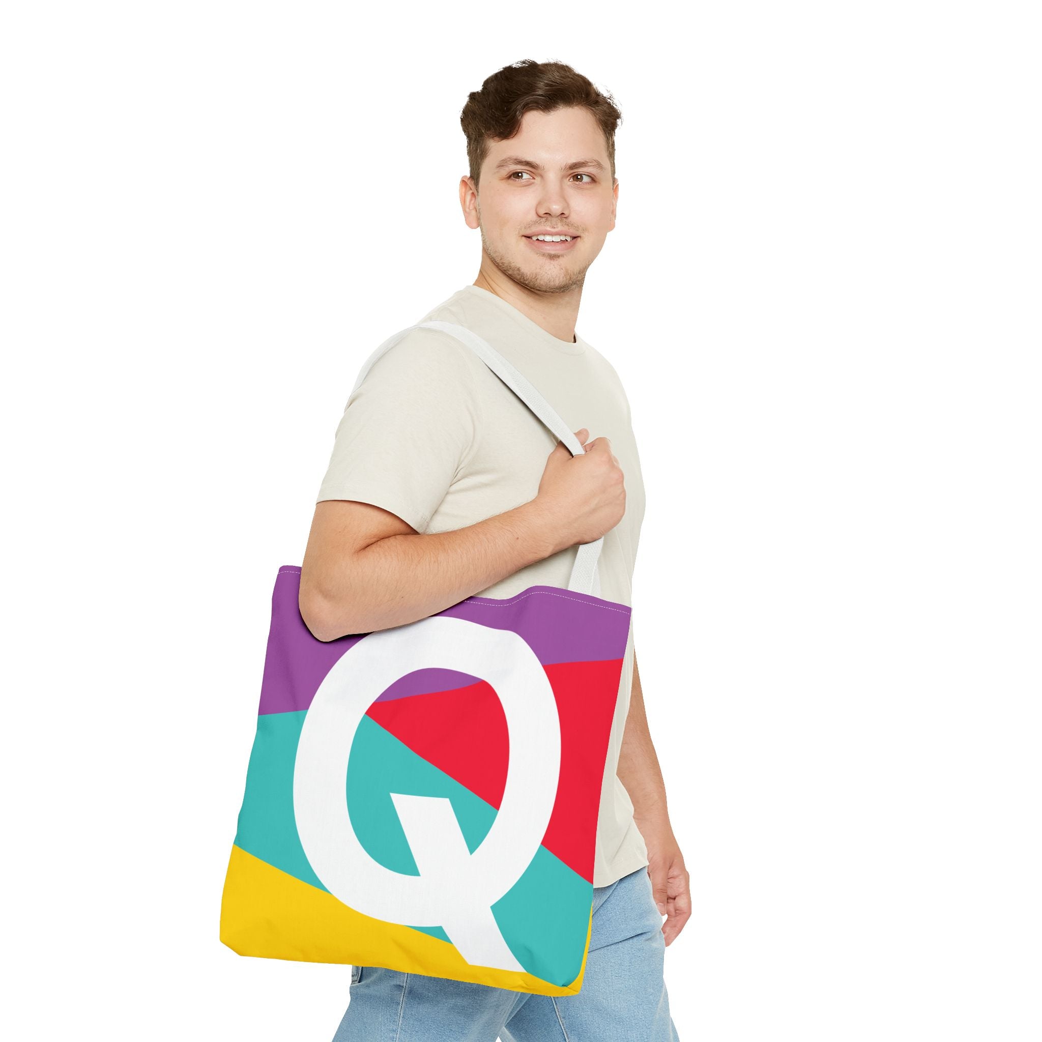Monogram 'Q' Colorblock Tote Bag — Personalized Initial Q Shoulder Tote