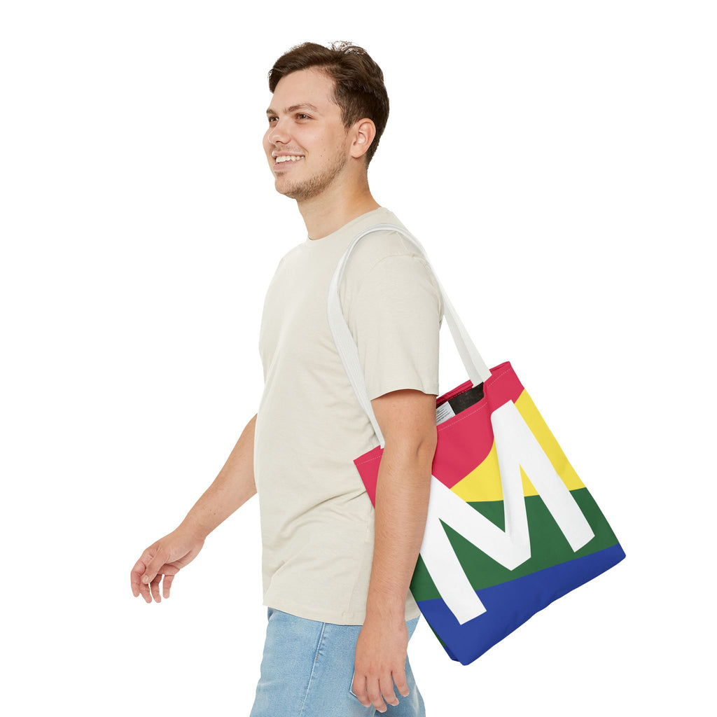 Monogram 'M' Colorblock Tote Bag — Personalized Initial M Shoulder Tote