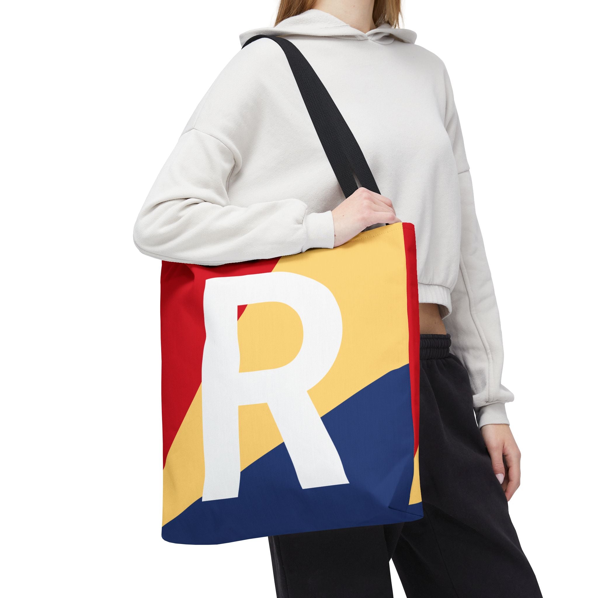 Monogram 'R' Colorblock Tote Bag — Personalized Initial R Shoulder Tote