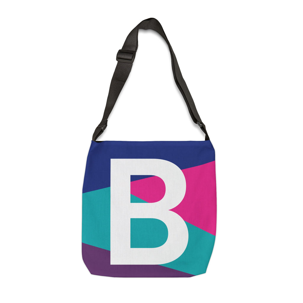 Initial Letter 'B' Colorblock Adjustable Tote Bag — Monogram Alphabet Shoulder Bag