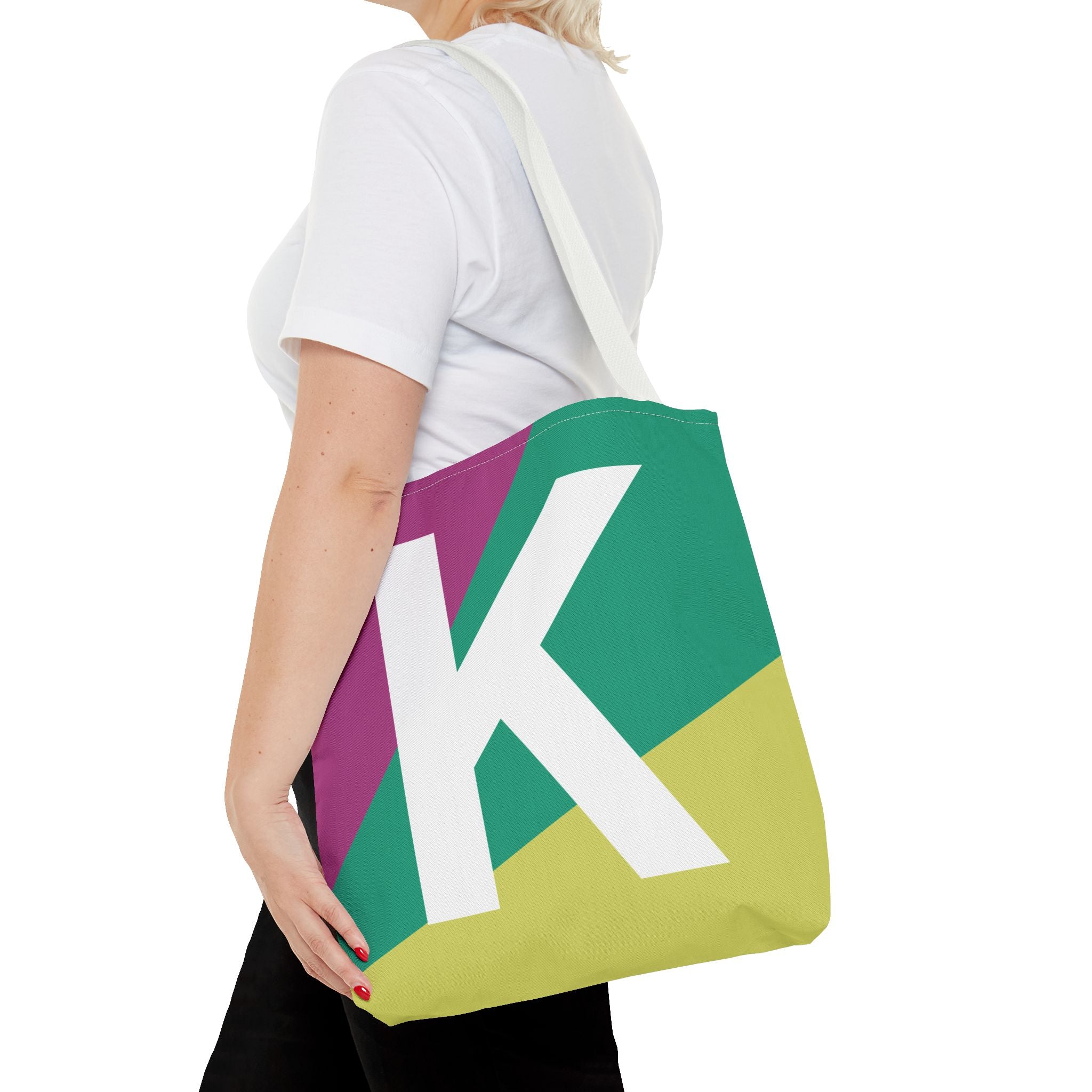 Monogram 'K' Colorblock Tote Bag — Personalized Initial K Shoulder Tote