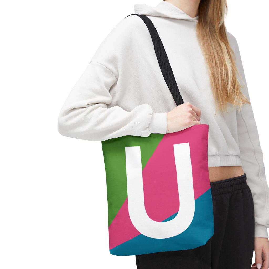Monogram 'U' Colorblock Tote Bag — Personalized Initial U Shoulder Tote