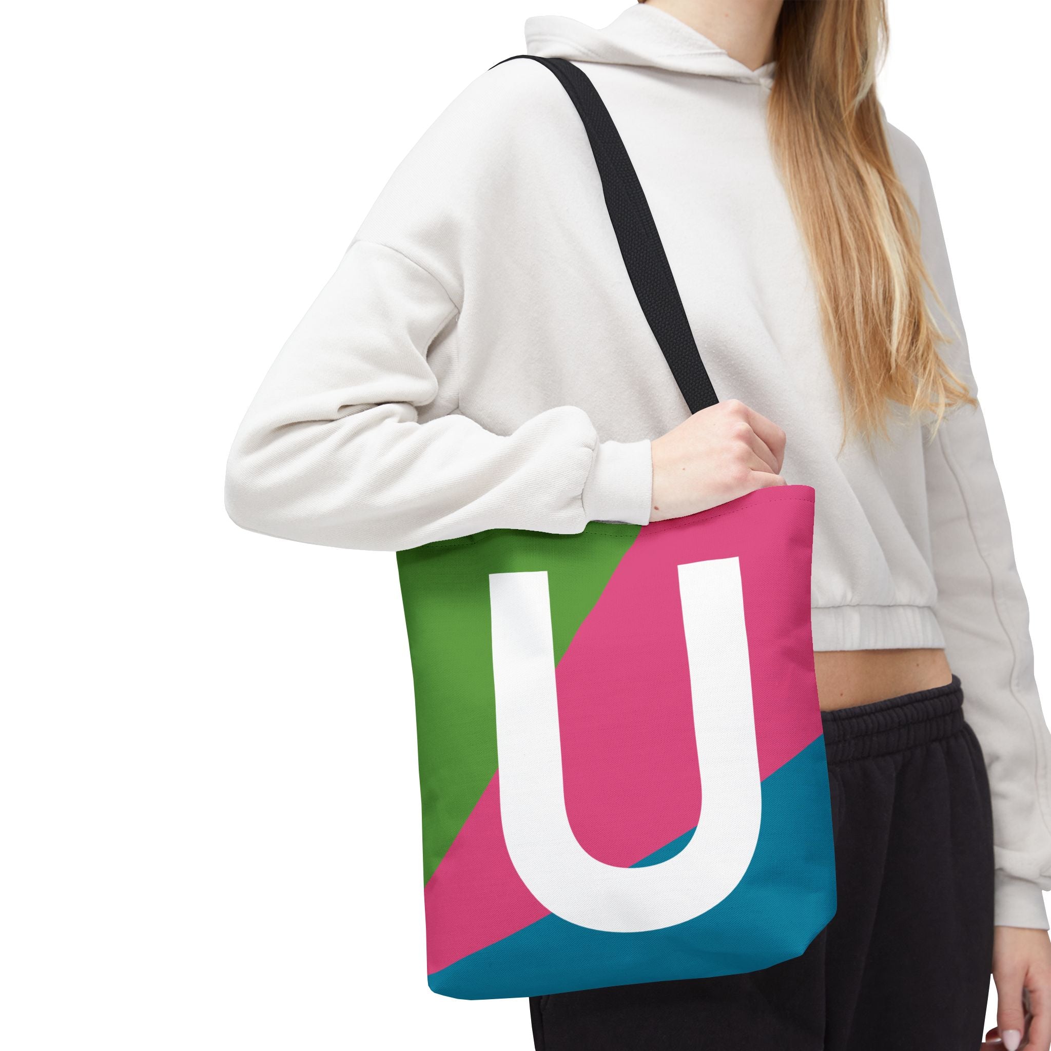 Monogram 'U' Colorblock Tote Bag — Personalized Initial U Shoulder Tote