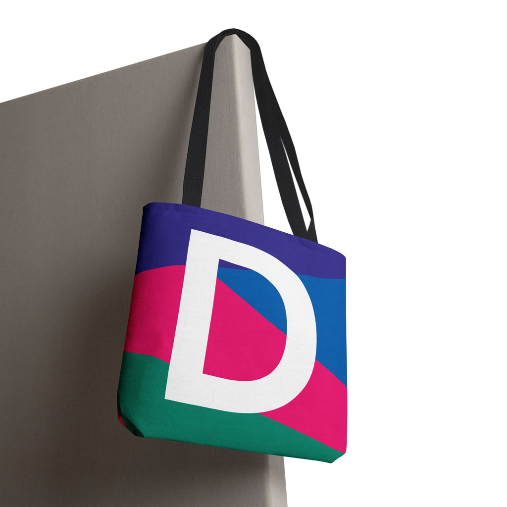 Monogram 'D' Colorblock Tote Bag — Personalized Initial D Shoulder Tote