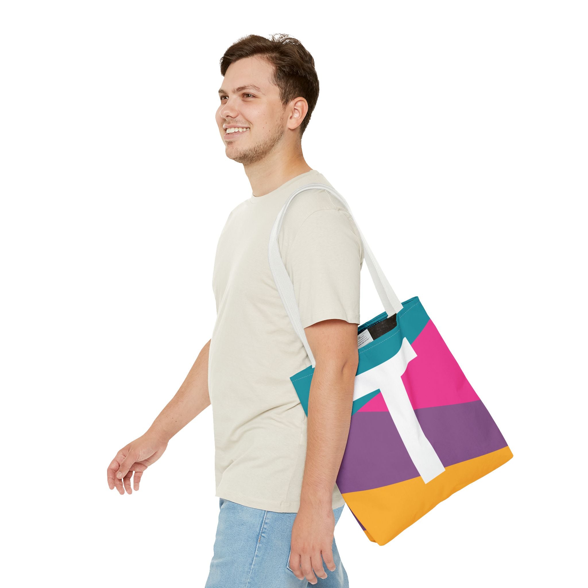 Monogram 'T' Colorblock Tote Bag — Personalized Initial T Shoulder Tote