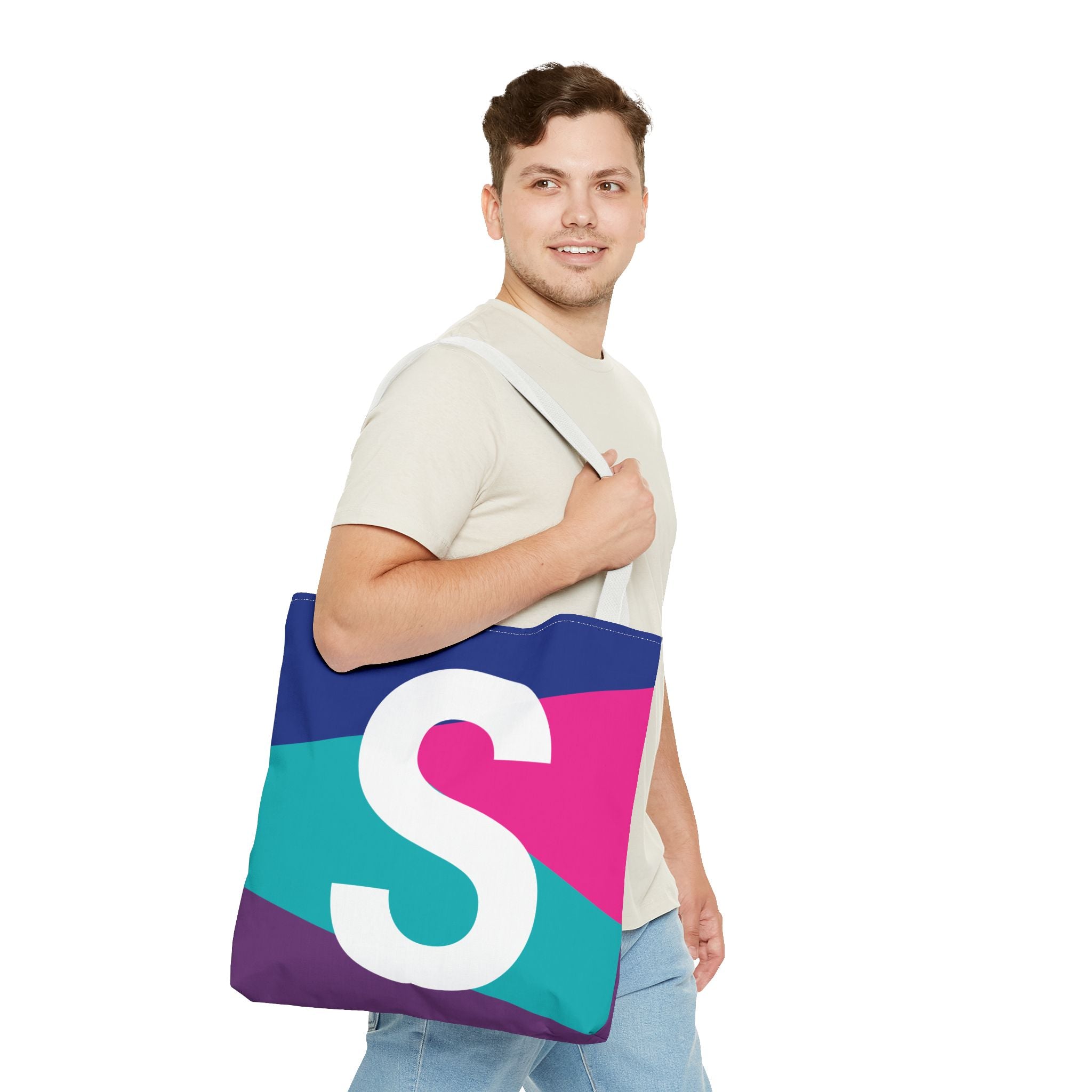 Monogram 'S' Colorblock Tote Bag — Personalized Initial S Shoulder Tote