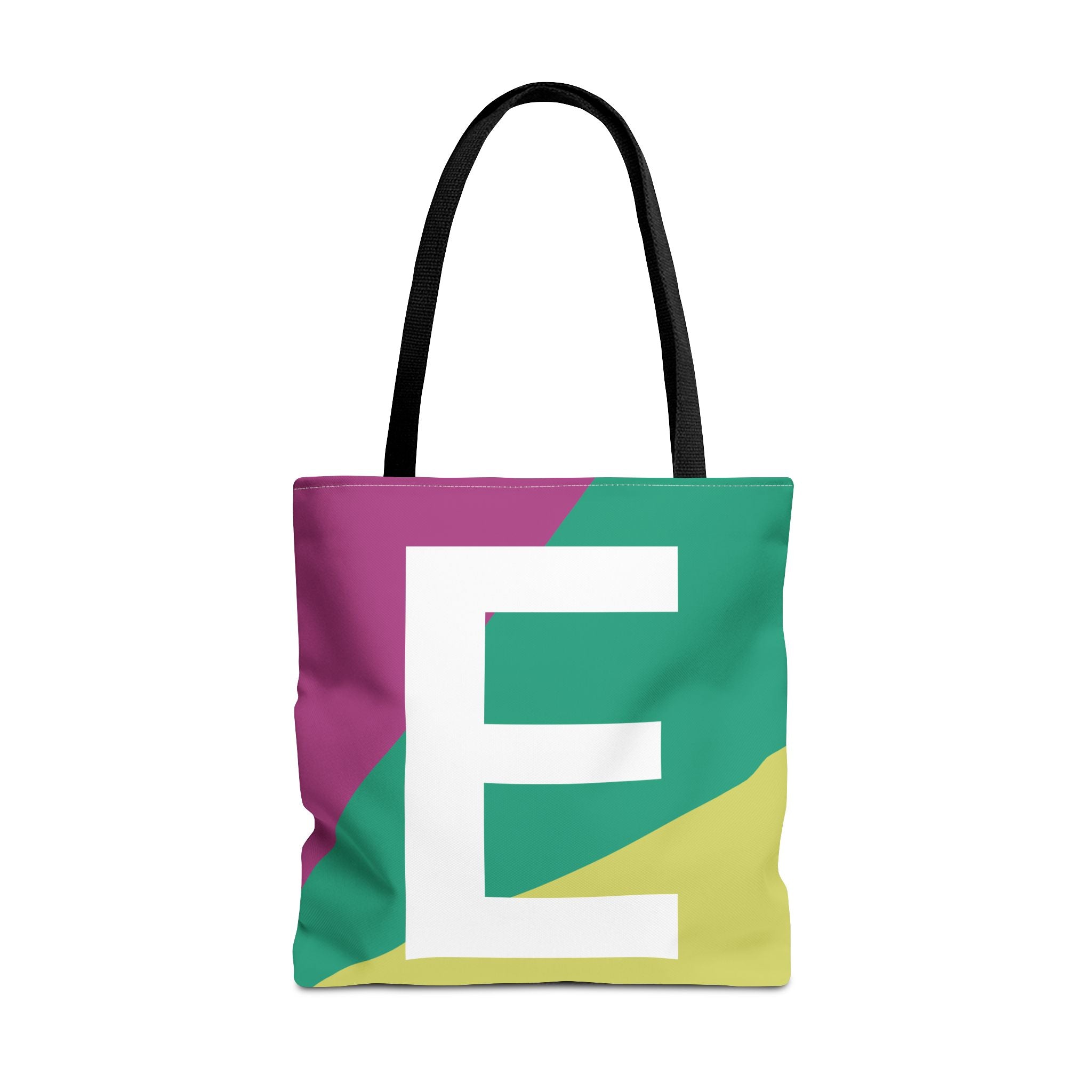 Monogram 'E' Colorblock Tote Bag — Personalized Initial E Shoulder Tote
