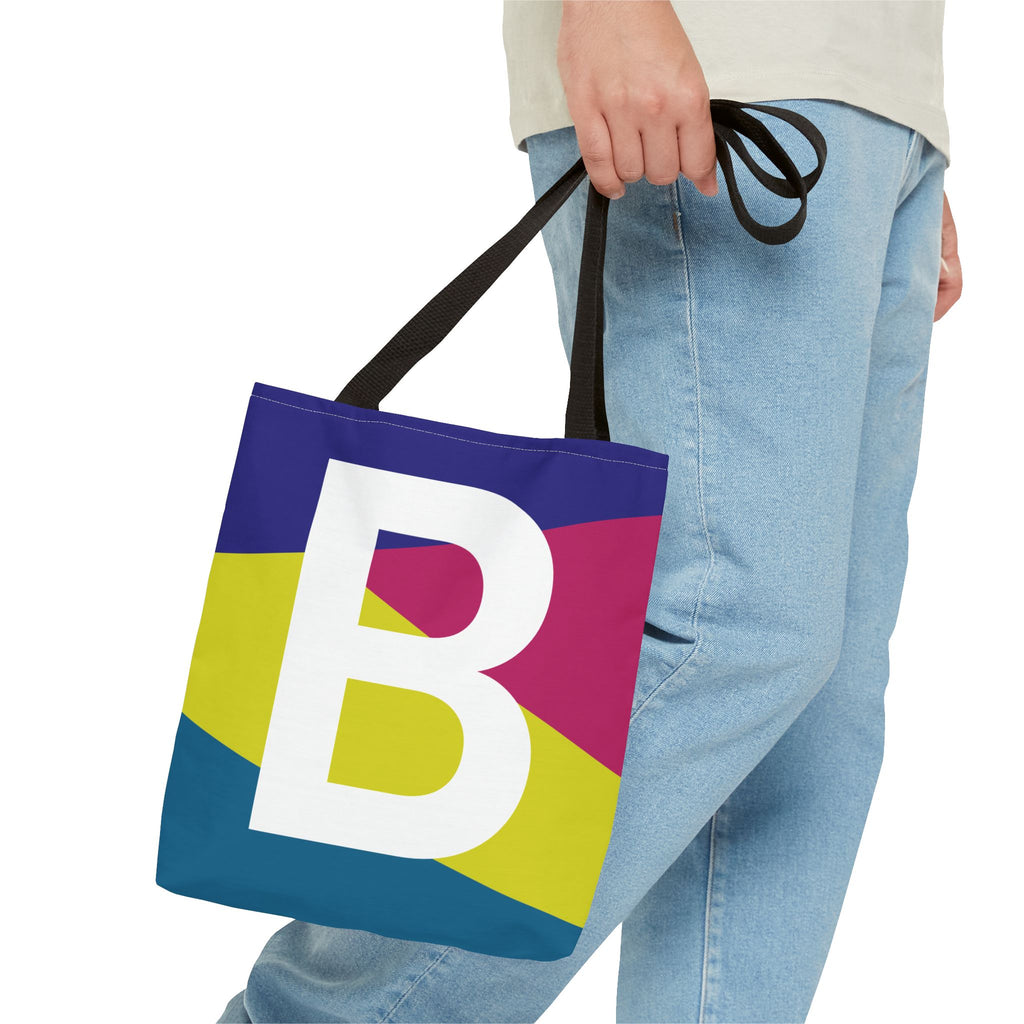 Monogram 'B' Colorblock Tote Bag — Personalized Initial B Shoulder Tote