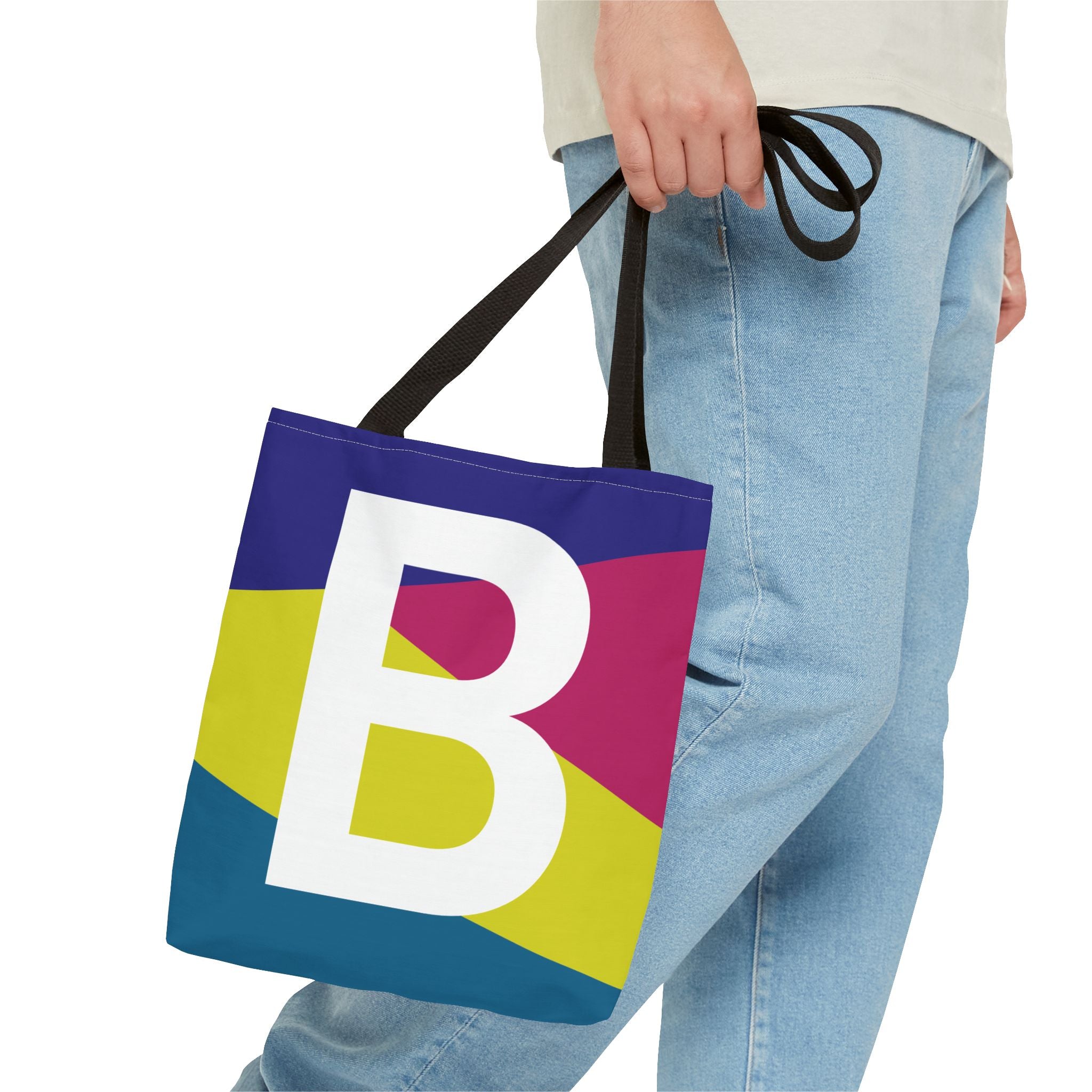 Monogram 'B' Colorblock Tote Bag — Personalized Initial B Shoulder Tote