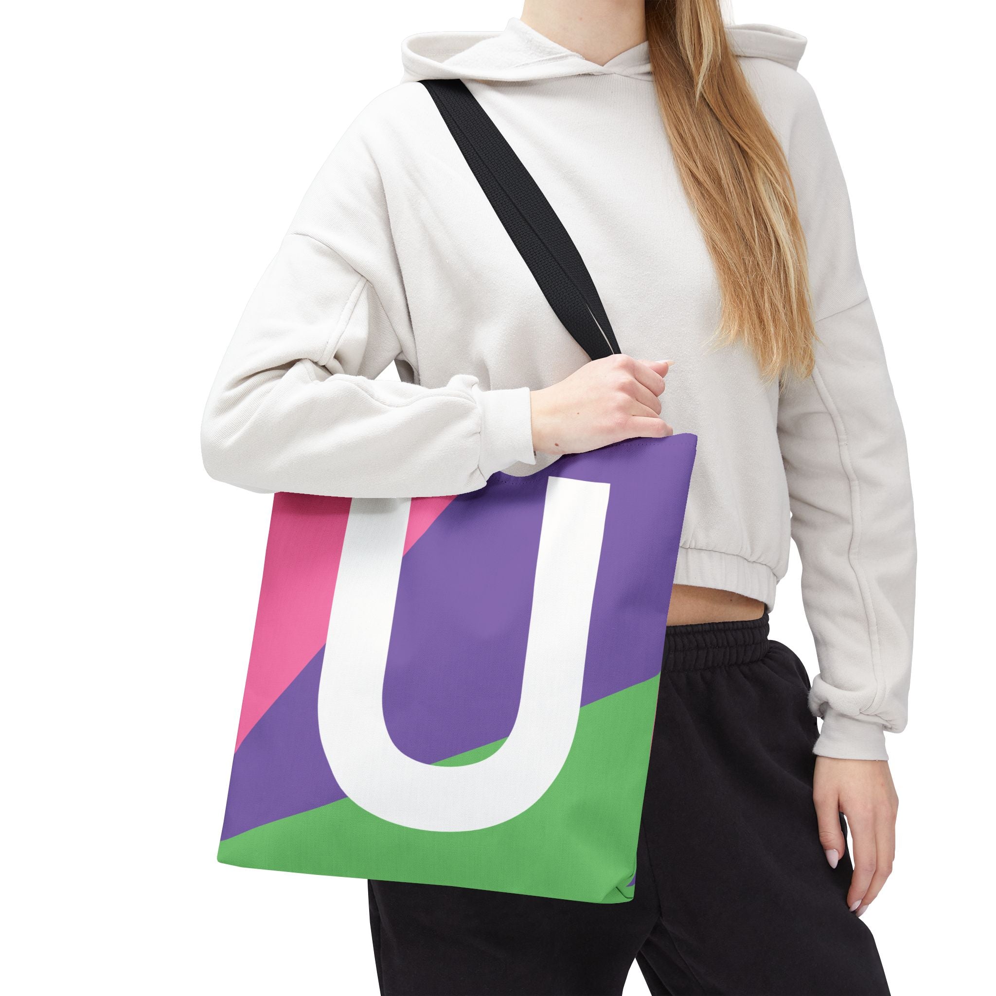 Monogram 'U' Colorblock Tote Bag — Personalized Initial U Shoulder Tote
